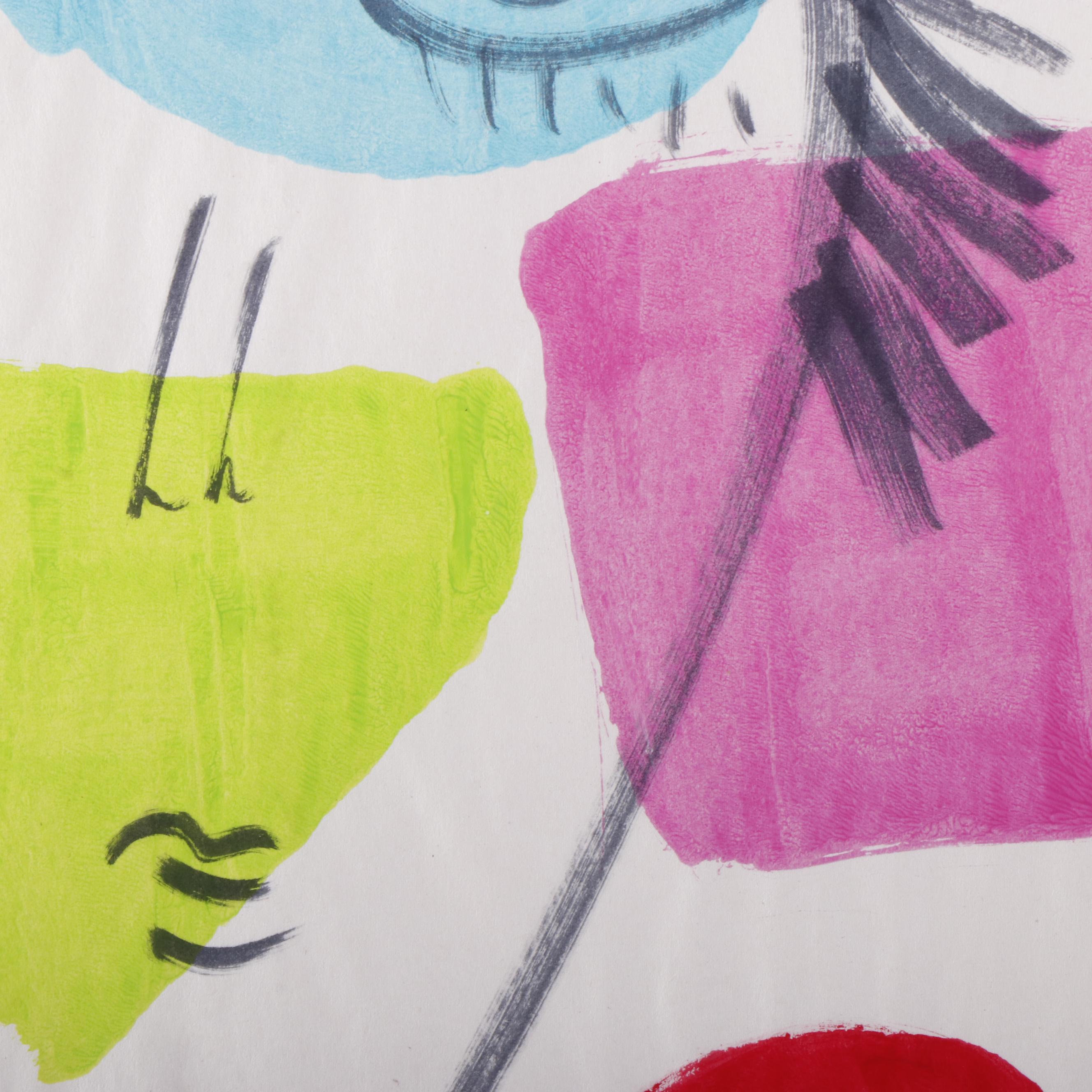 Peter Keil Abstract Acrylic Portrait Painting, Late 20th Century