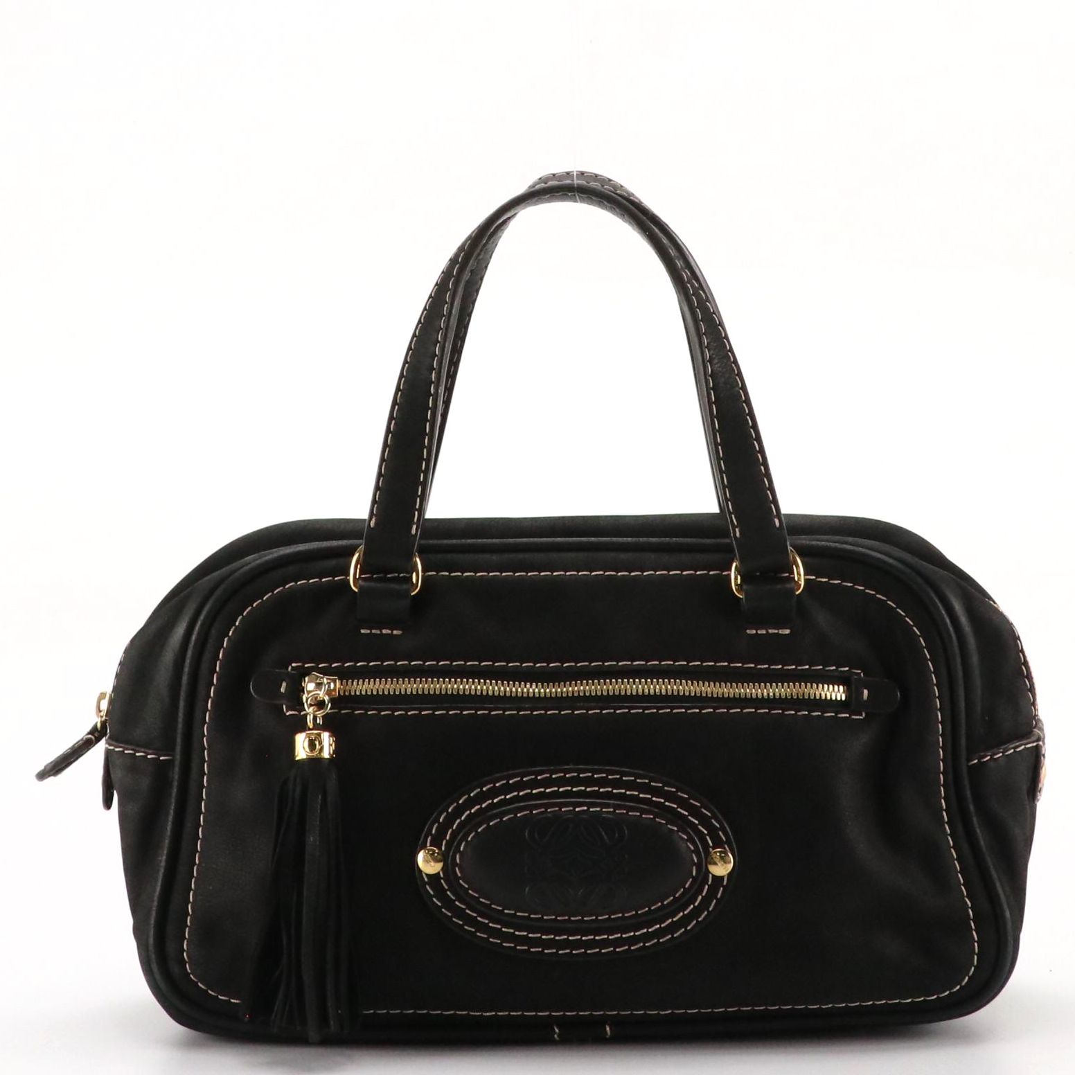 Loewe Zip-Around Boston Bag in Black Nubuck Suede and Leather Trim