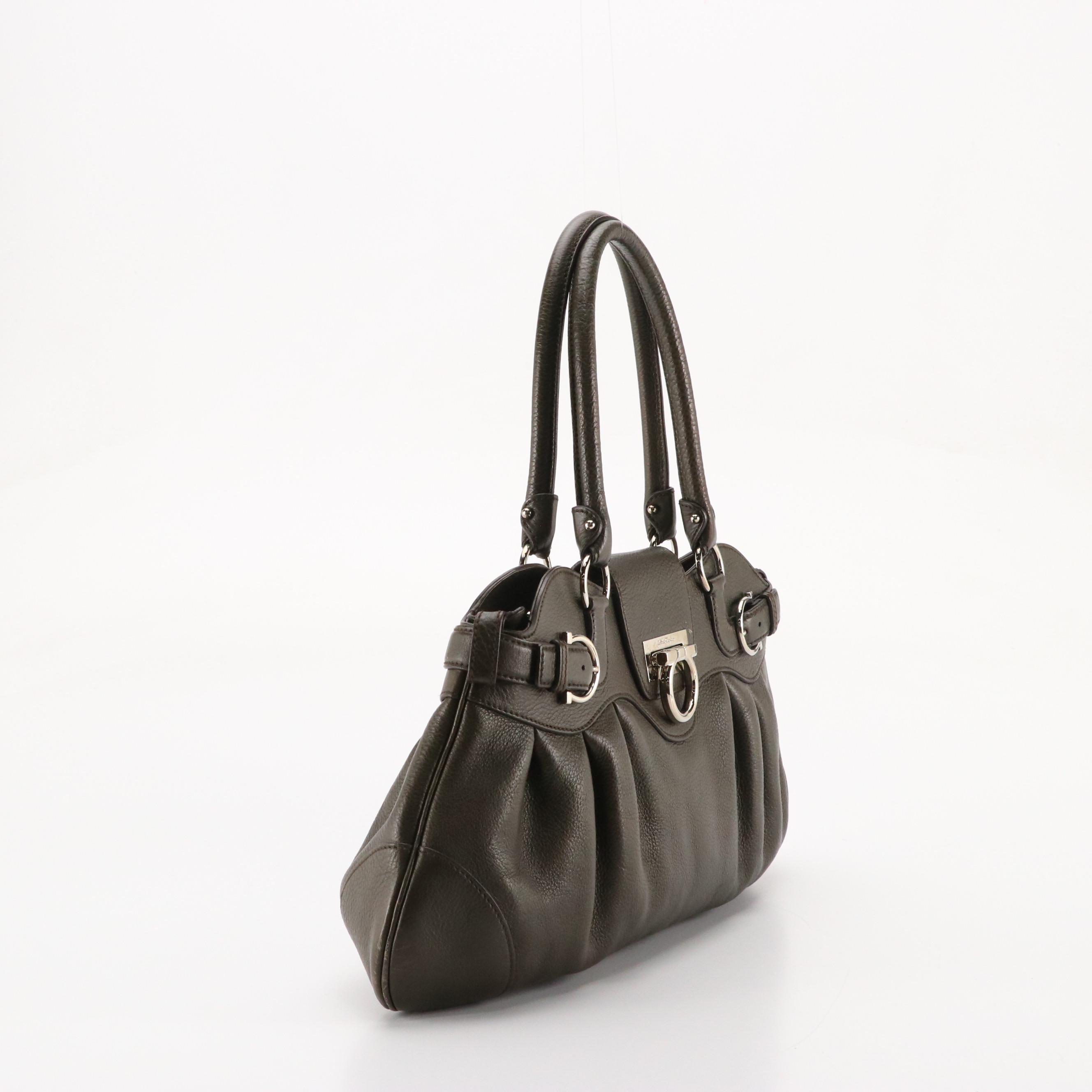 Salvatore Ferragamo Marisa Shoulder Bag in Dark Olive Green Calfskin Leather