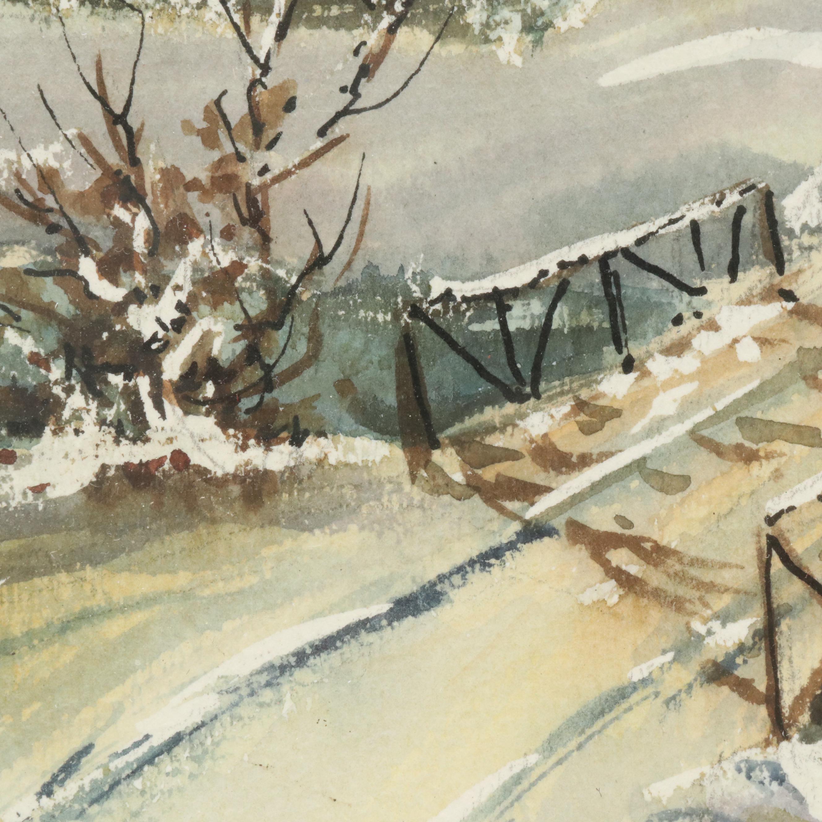 B. Kay Winter Landscape Watercolor Painting "Bitter Cold"