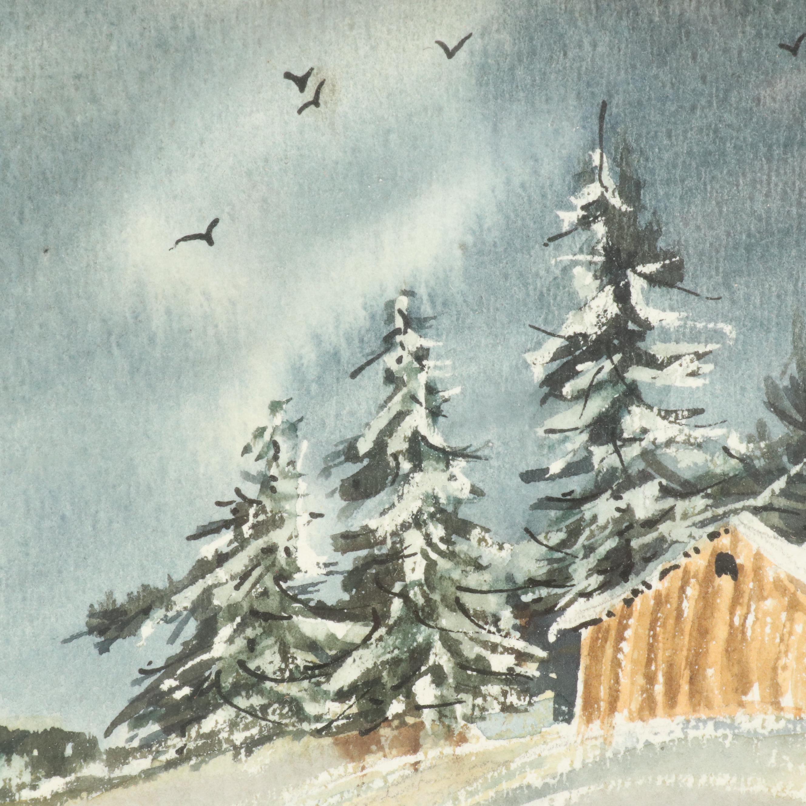 B. Kay Winter Landscape Watercolor Painting "Bitter Cold"