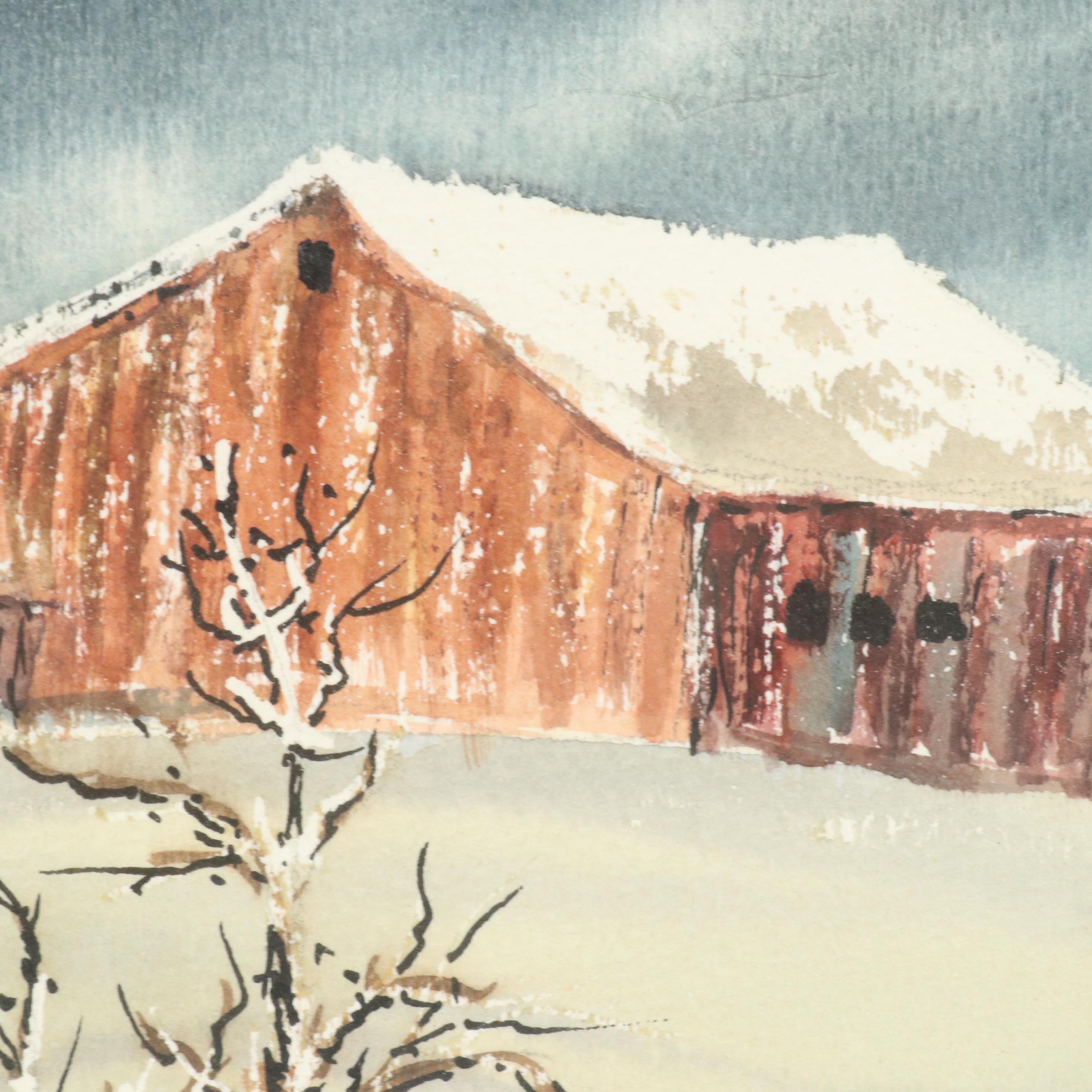 B. Kay Winter Landscape Watercolor Painting "Bitter Cold"