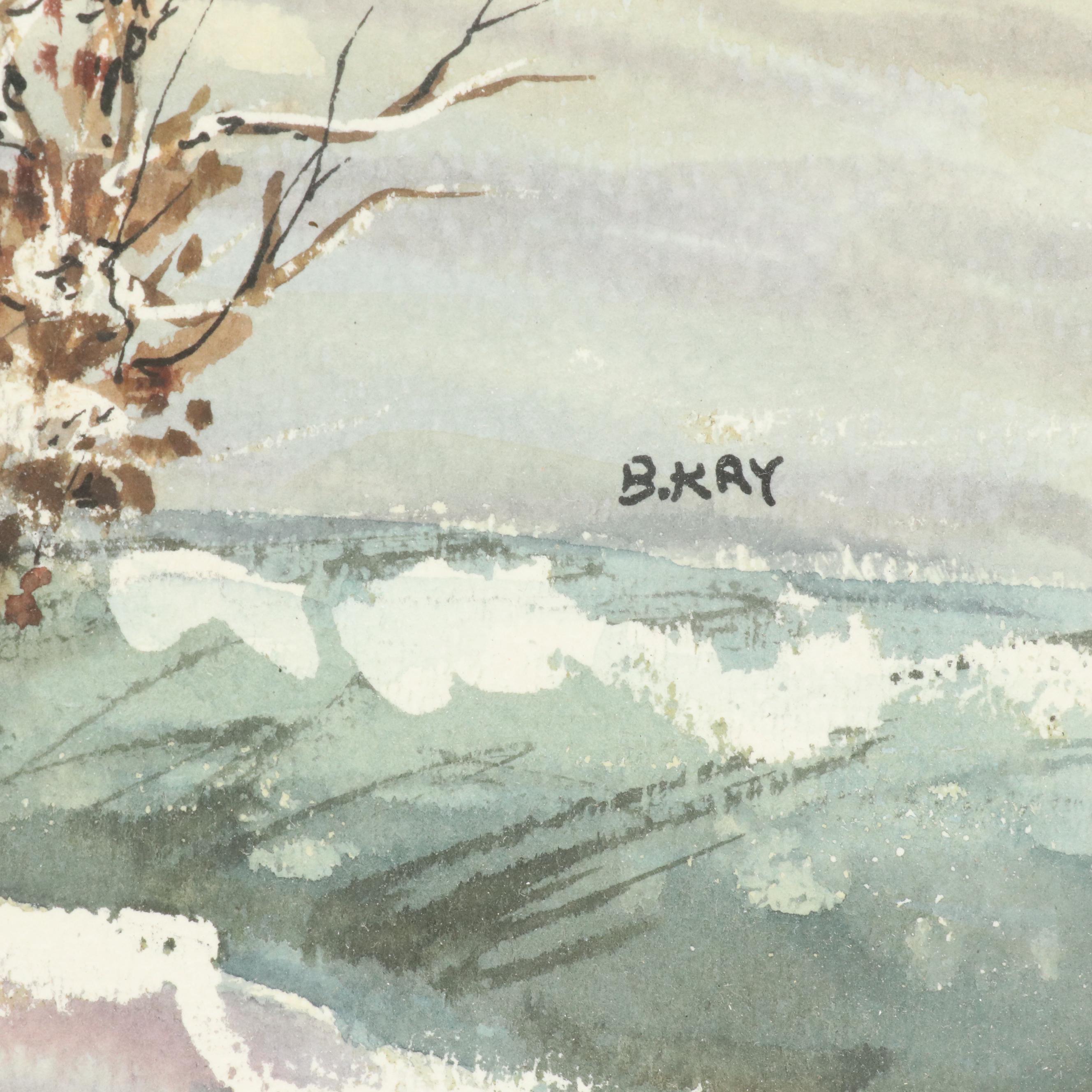 B. Kay Winter Landscape Watercolor Painting "Bitter Cold"