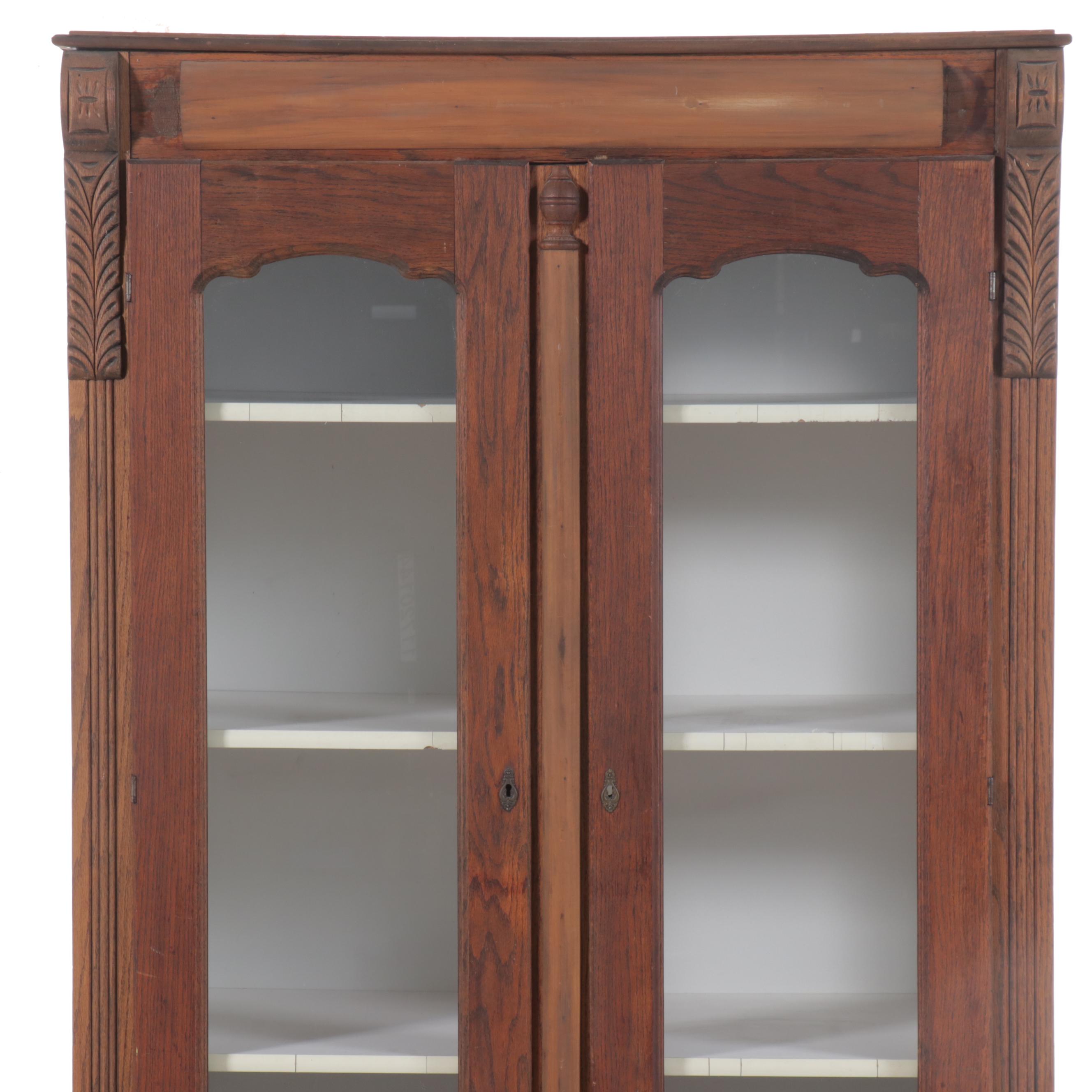 Victorian Style Carved Oak China Cabinet