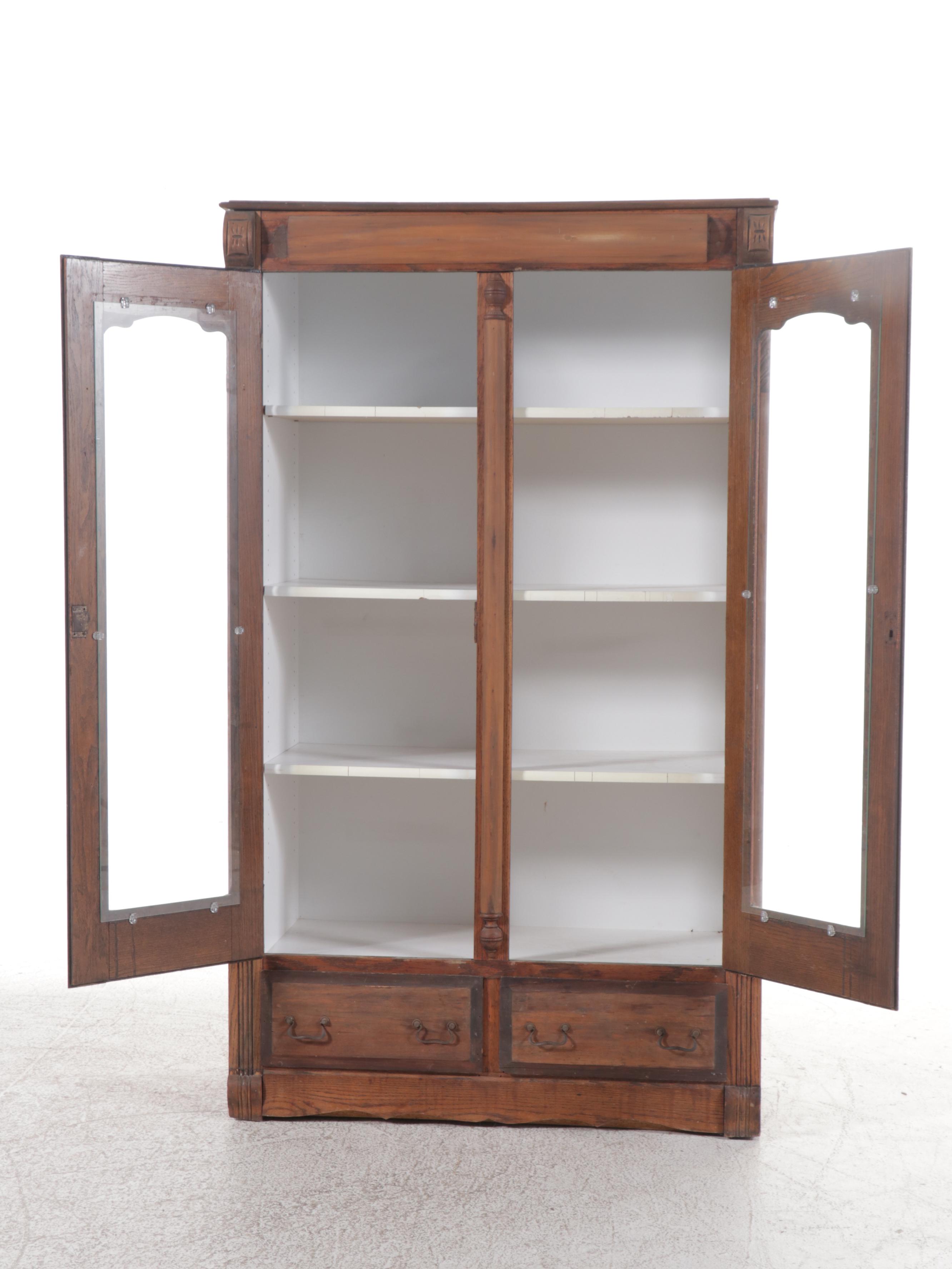 Victorian Style Carved Oak China Cabinet