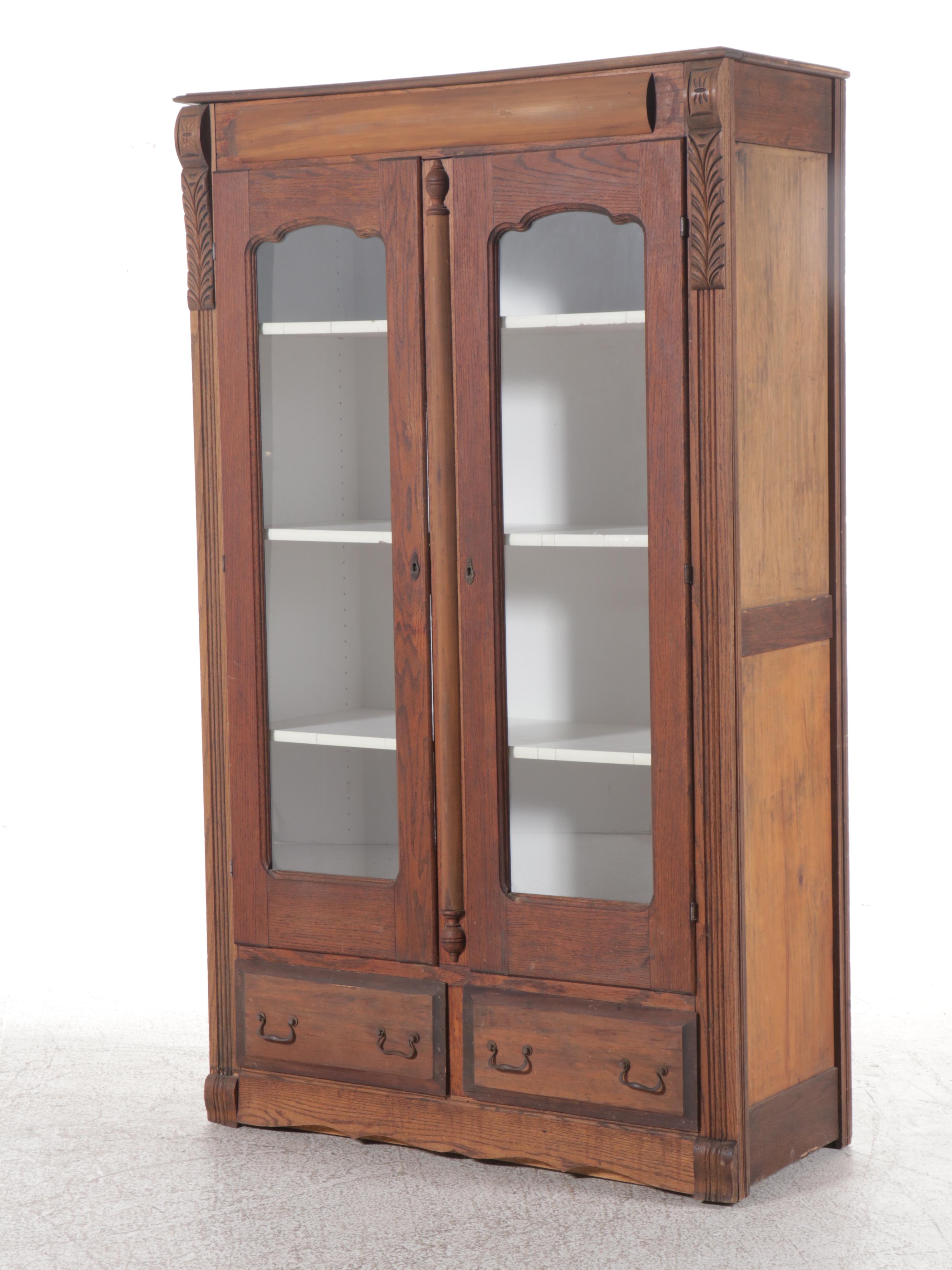 Victorian Style Carved Oak China Cabinet