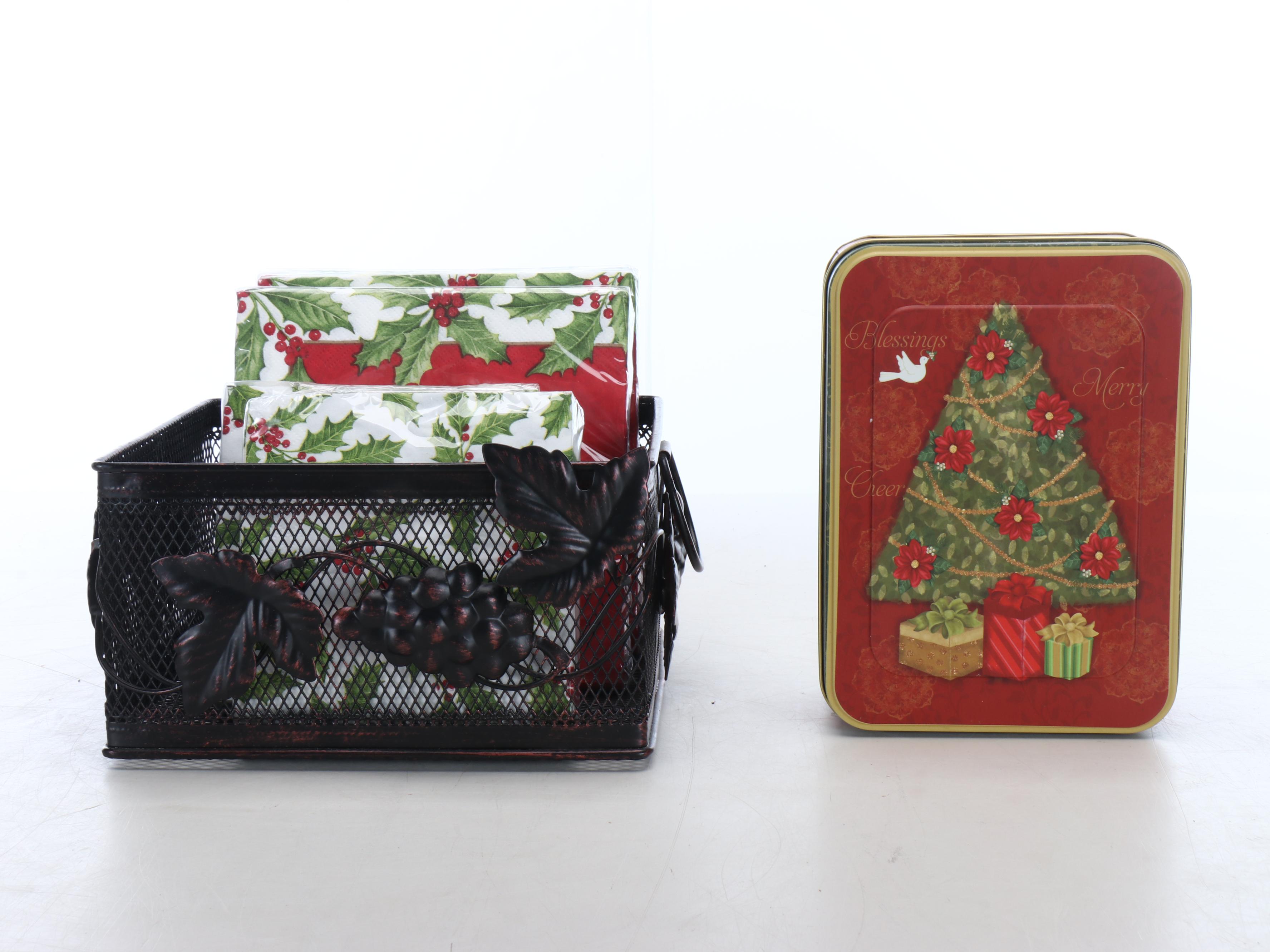 Christmas-Themed Baskets with Other Décor