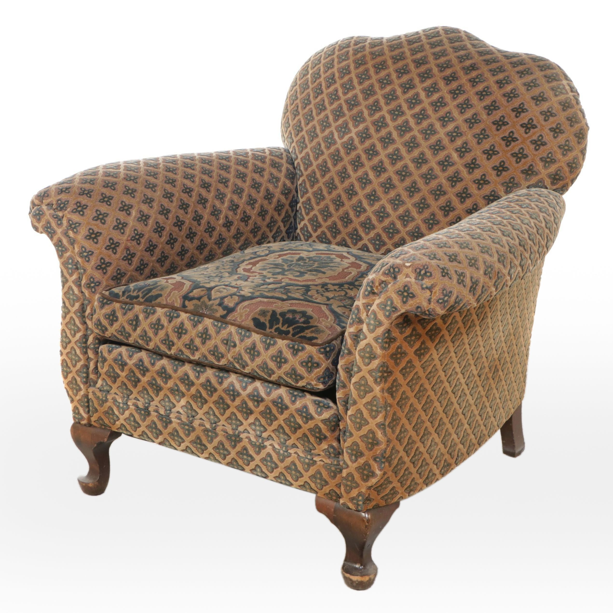 Napoleon III Style Chenille Damask Upholstered Armchair