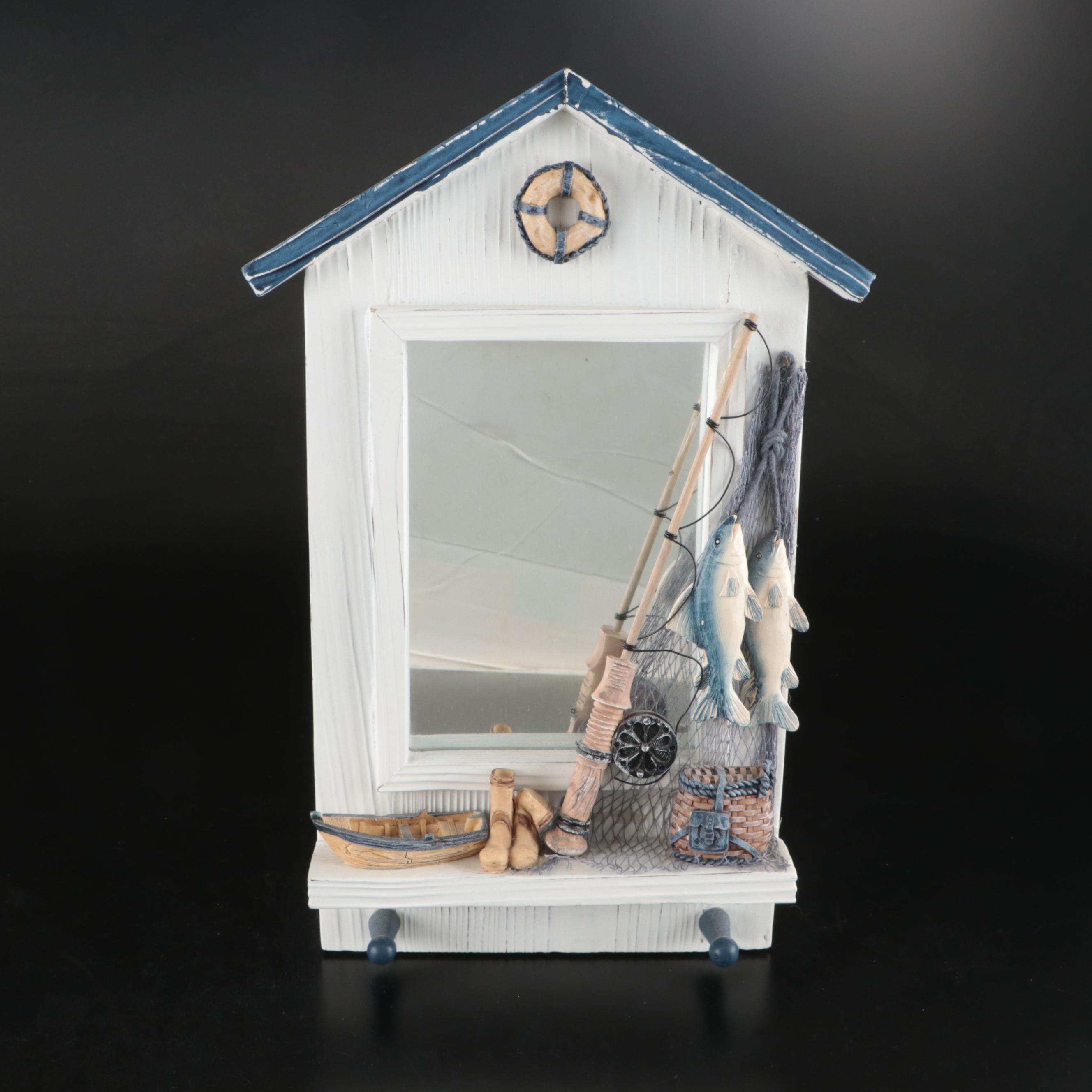 Nautical Style Life Ring Wall Clock with Wood Mirror and Wall Hanging Décor