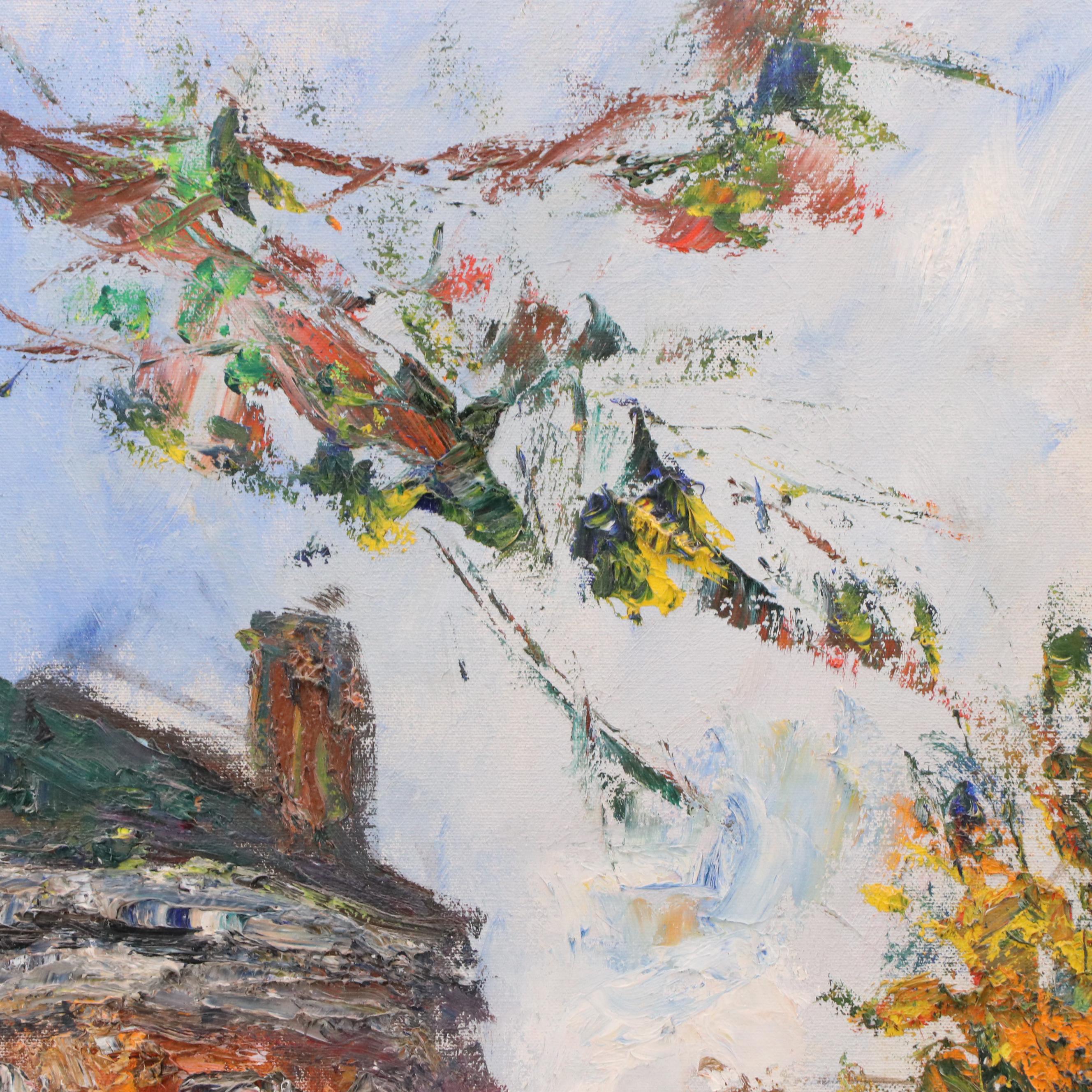 David Pallock Landscape Oil Painting of New England Street Scene, 1970