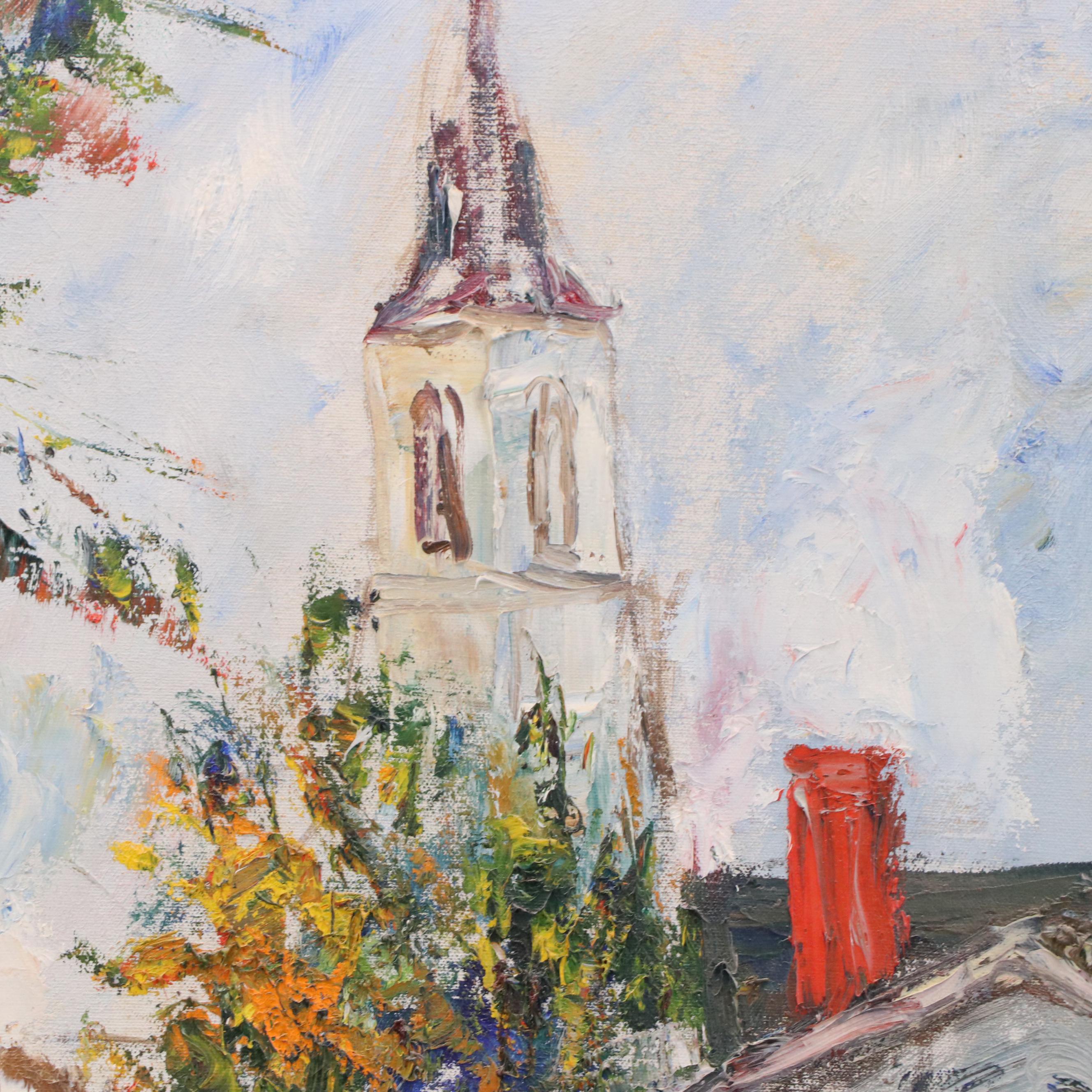 David Pallock Landscape Oil Painting of New England Street Scene, 1970