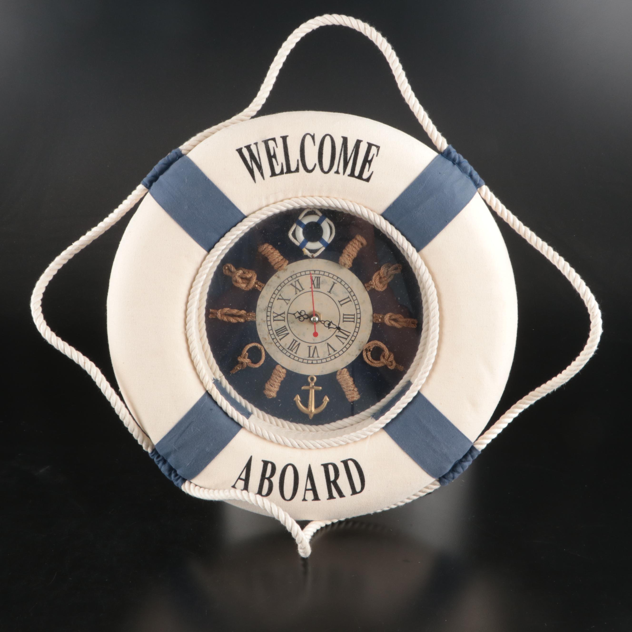 Nautical Style Life Ring Wall Clock with Wood Mirror and Wall Hanging Décor