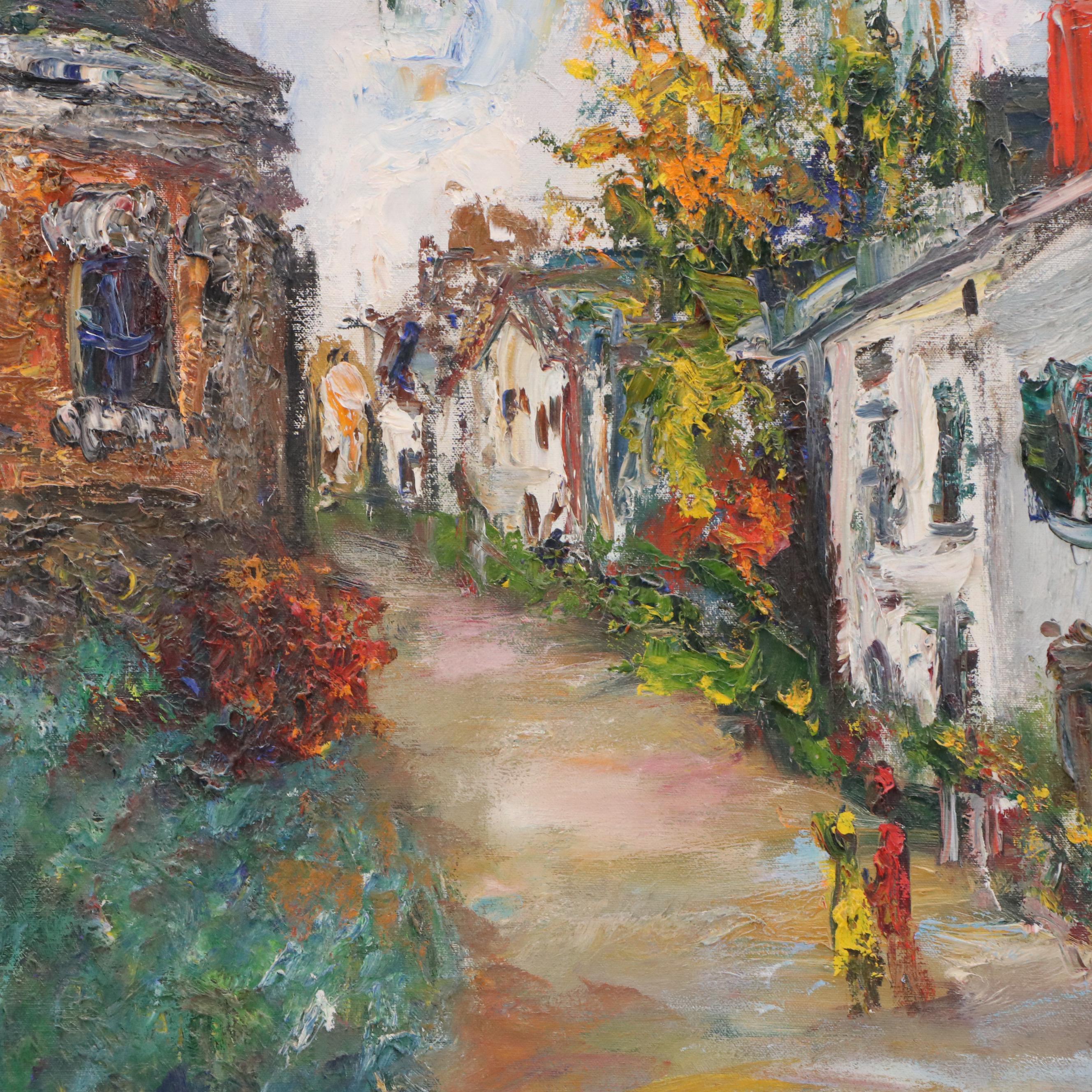 David Pallock Landscape Oil Painting of New England Street Scene, 1970