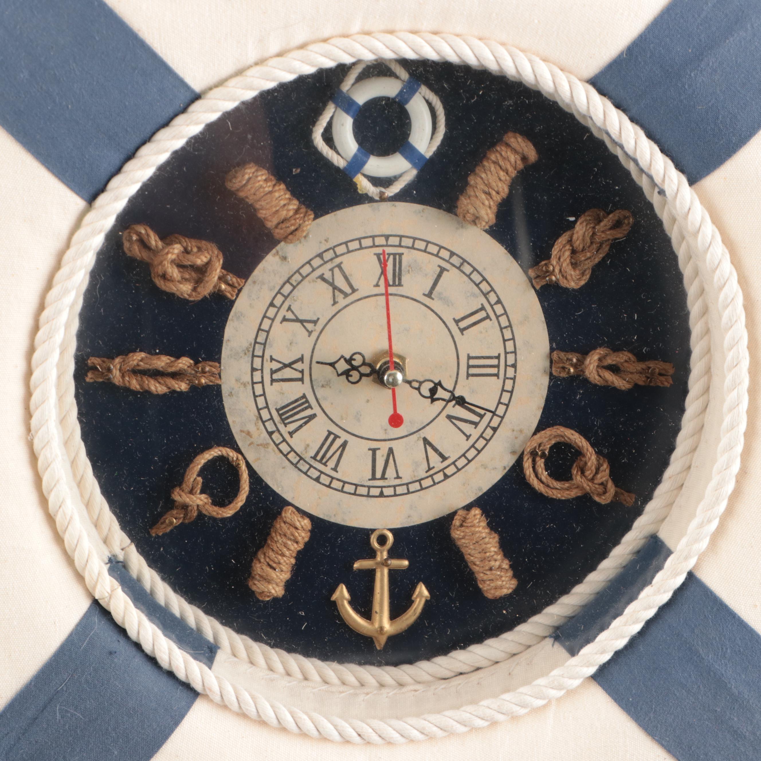Nautical Style Life Ring Wall Clock with Wood Mirror and Wall Hanging Décor