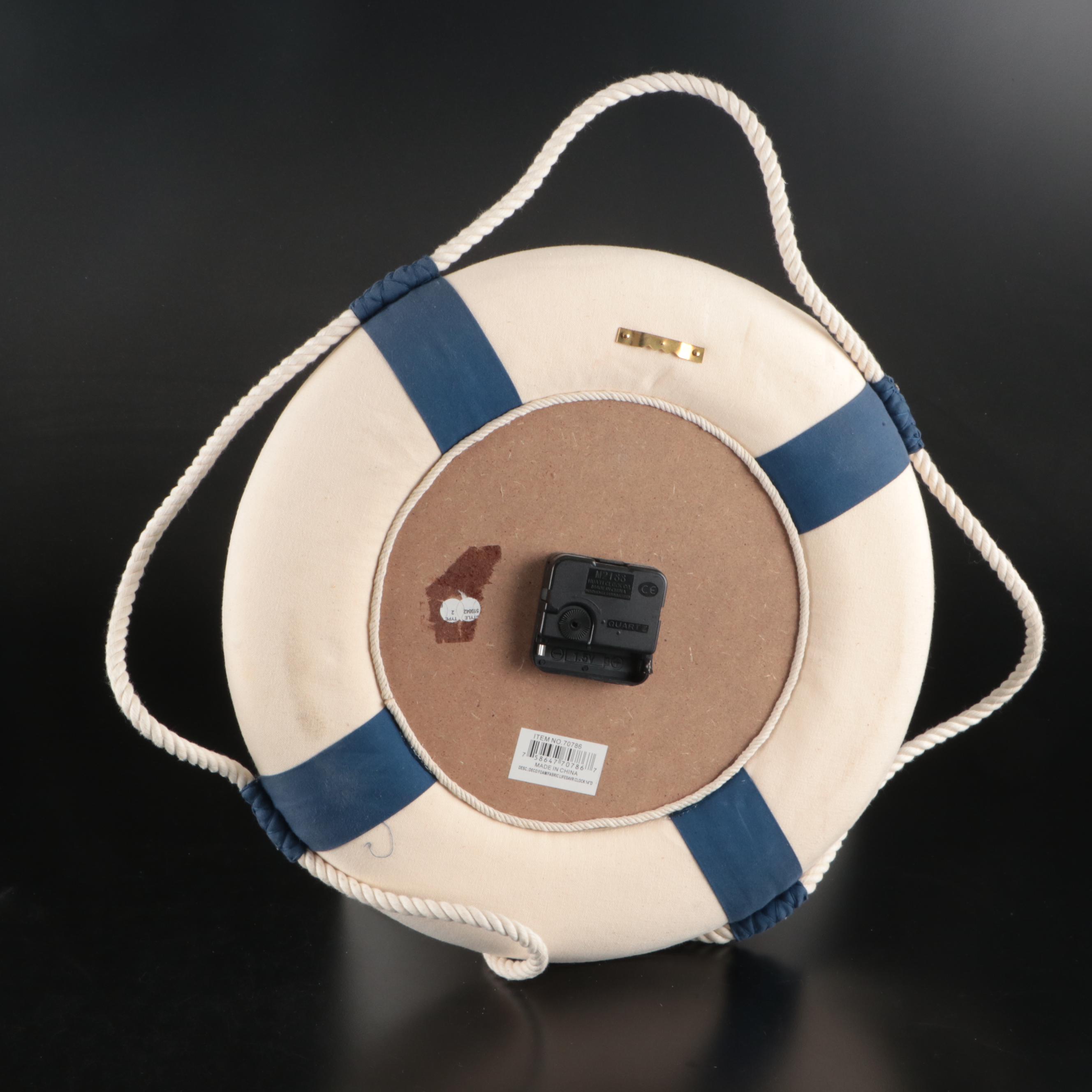 Nautical Style Life Ring Wall Clock with Wood Mirror and Wall Hanging Décor