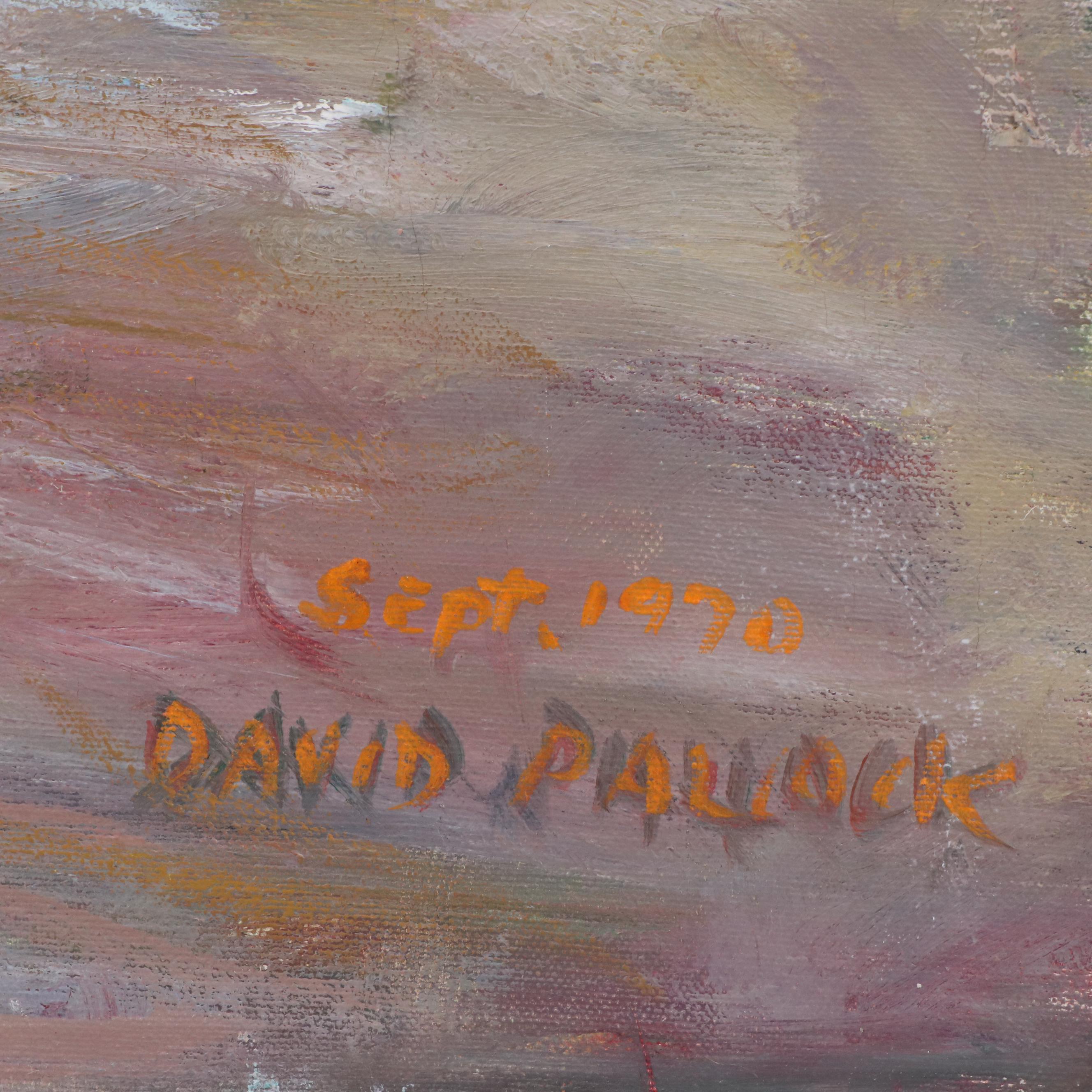 David Pallock Landscape Oil Painting of New England Street Scene, 1970