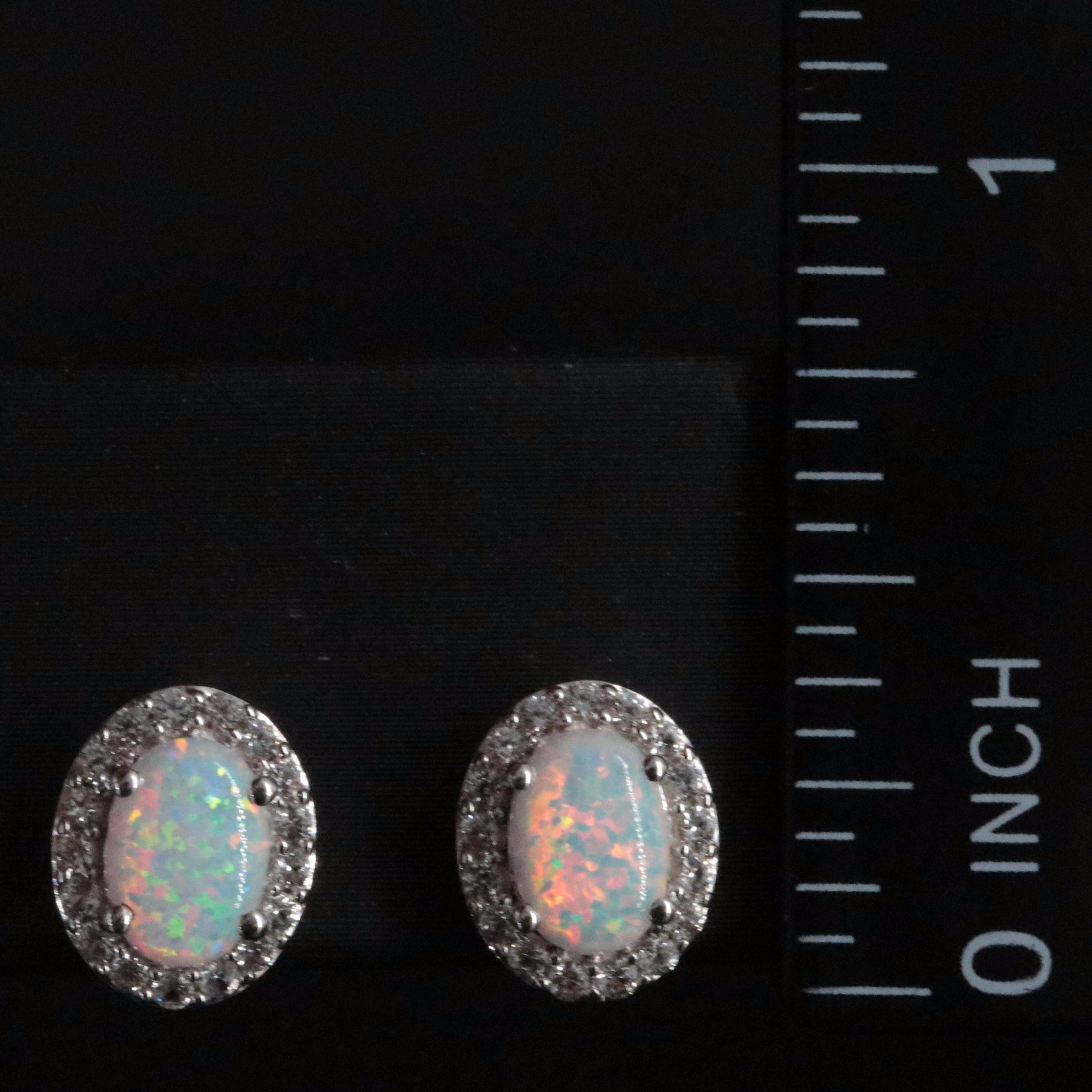 Sterling Lab Grown Opal and White Sapphire Halo Stud Earrings
