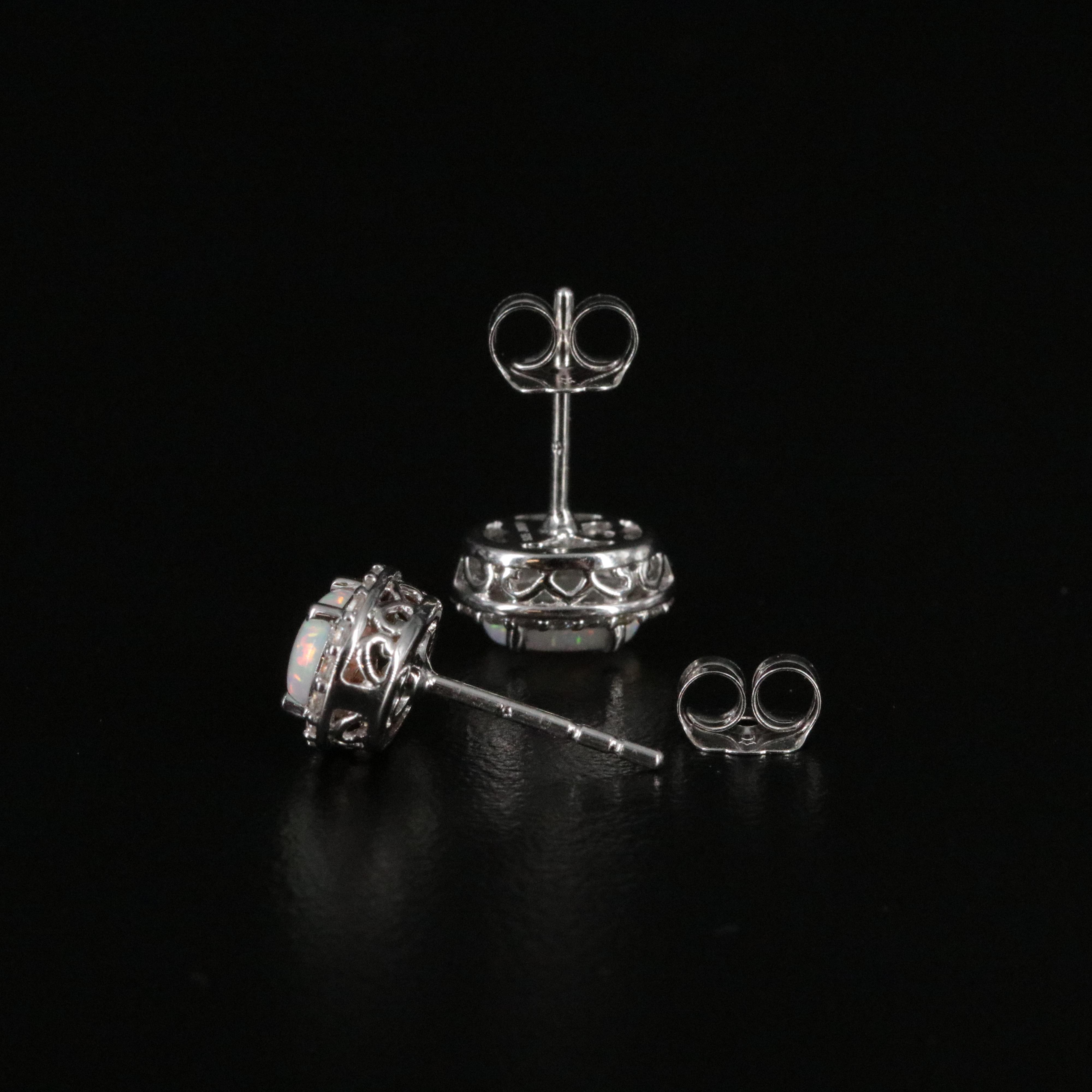 Sterling Lab Grown Opal and White Sapphire Halo Stud Earrings