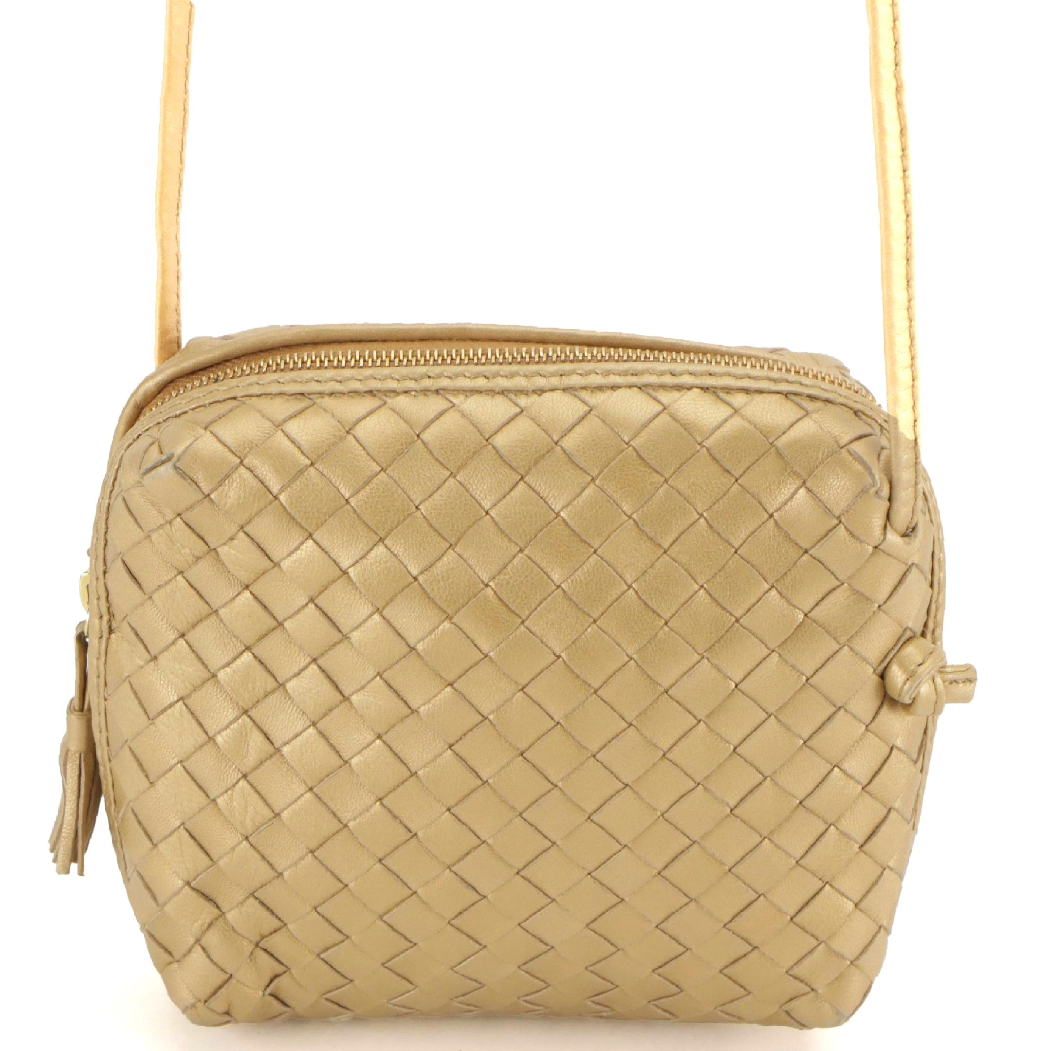 Bottega Veneta Crossbody Bag in Metallic Gold Intrecciato Leather