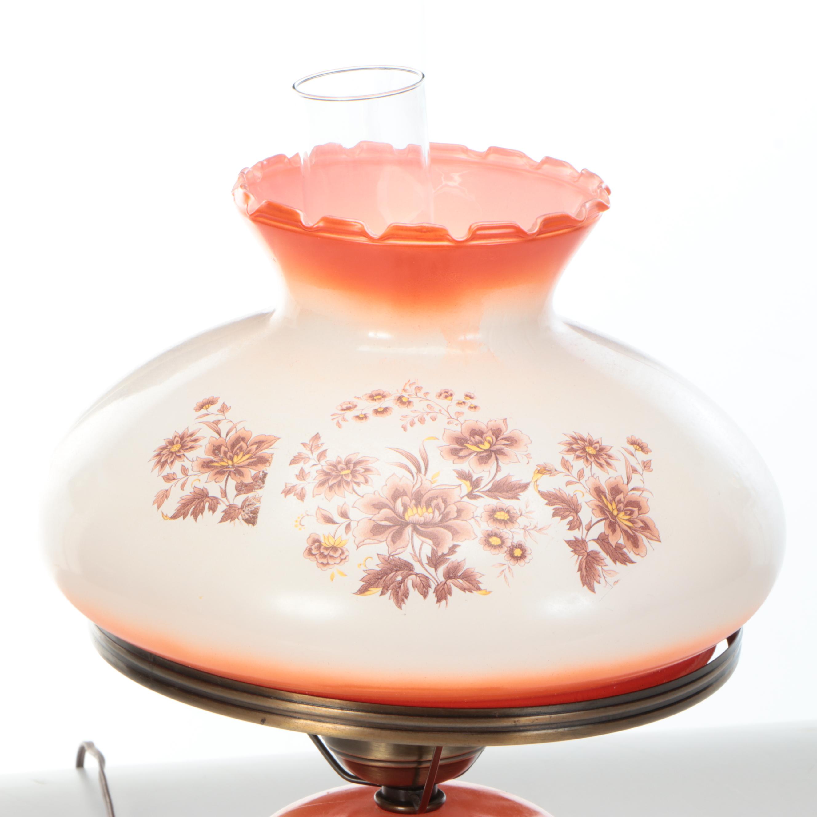 Victorian Style Transfer-Decorated Parlor Lamp, Mid-20th Century