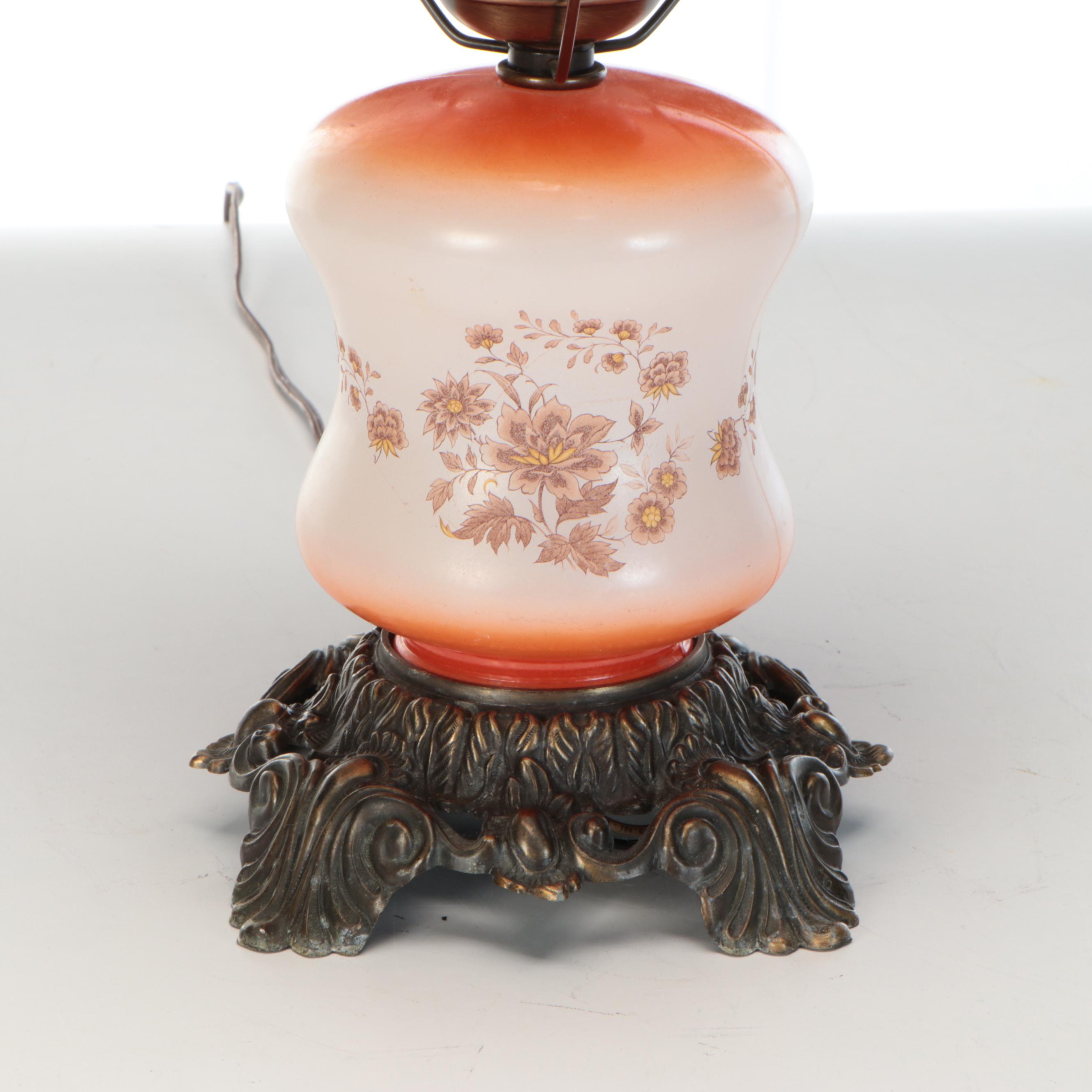 Victorian Style Transfer-Decorated Parlor Lamp, Mid-20th Century