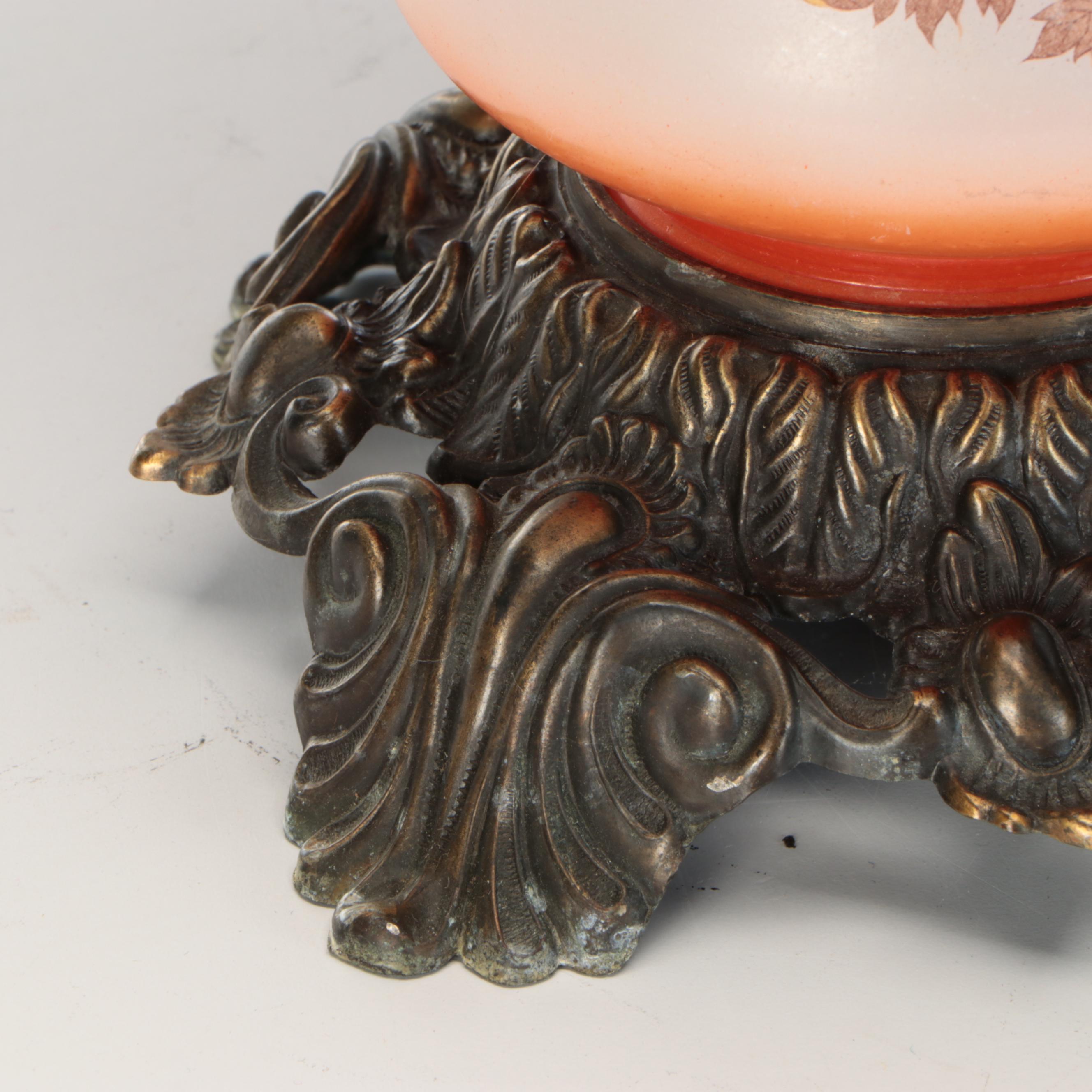 Victorian Style Transfer-Decorated Parlor Lamp, Mid-20th Century