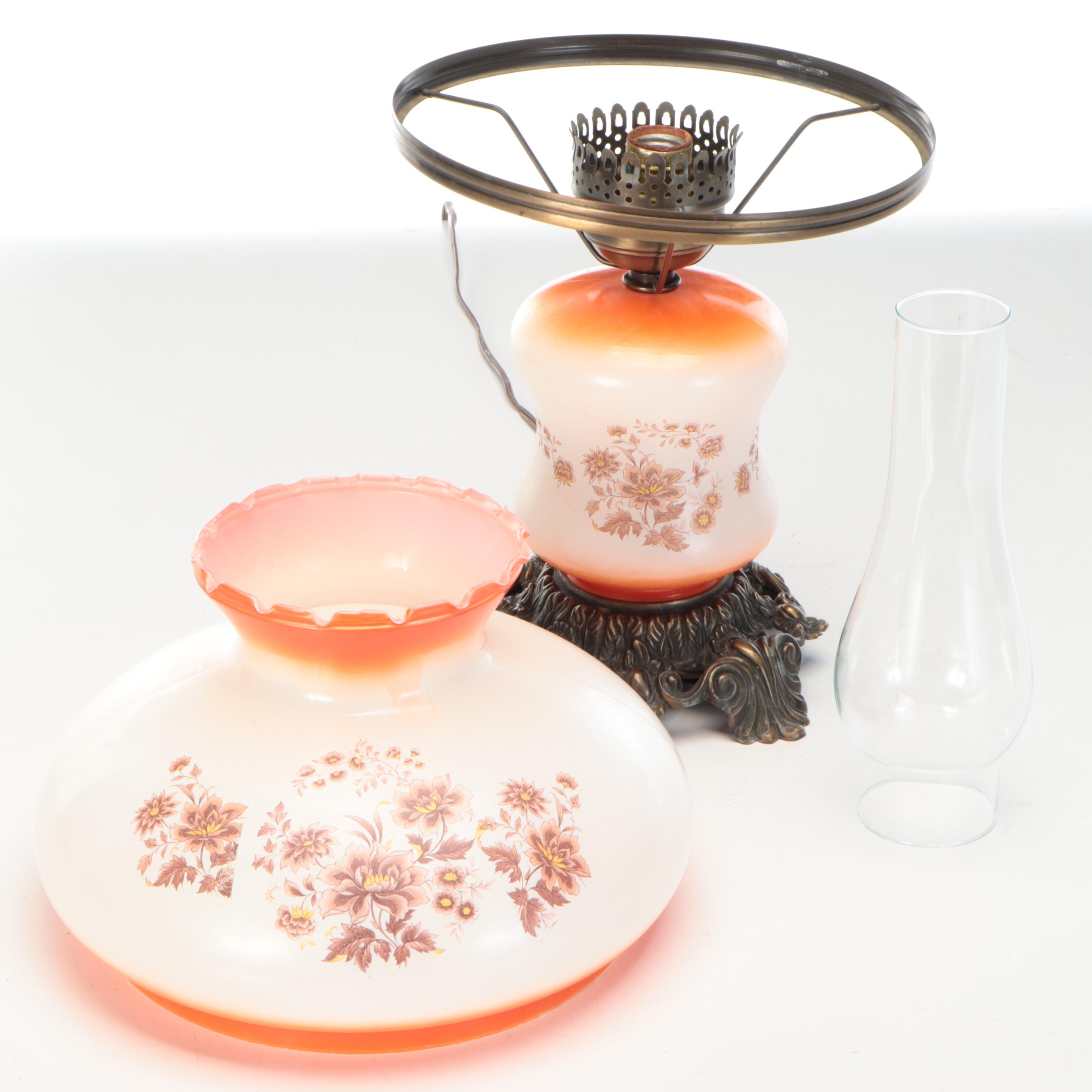 Victorian Style Transfer-Decorated Parlor Lamp, Mid-20th Century