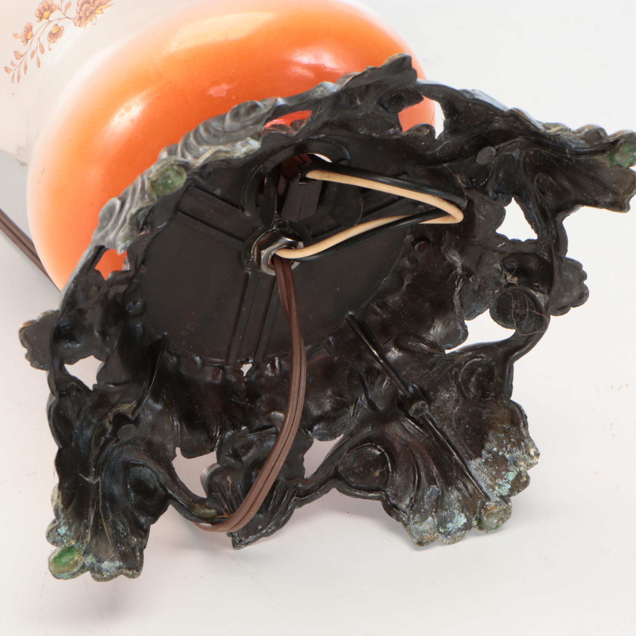 Victorian Style Transfer-Decorated Parlor Lamp, Mid-20th Century