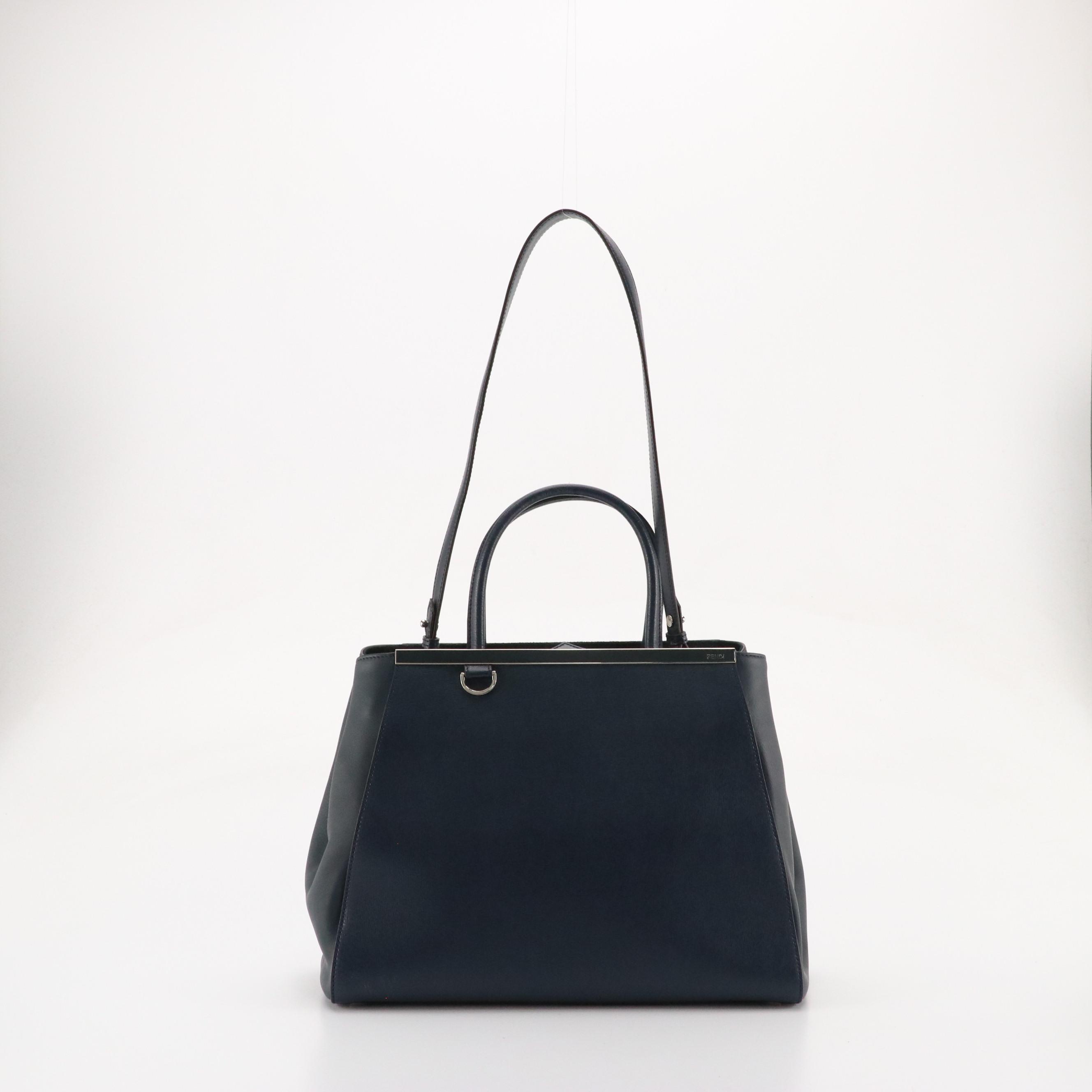 Fendi 2jours Medium Elite Two Way Bag in Navy Blue Vitello Leather