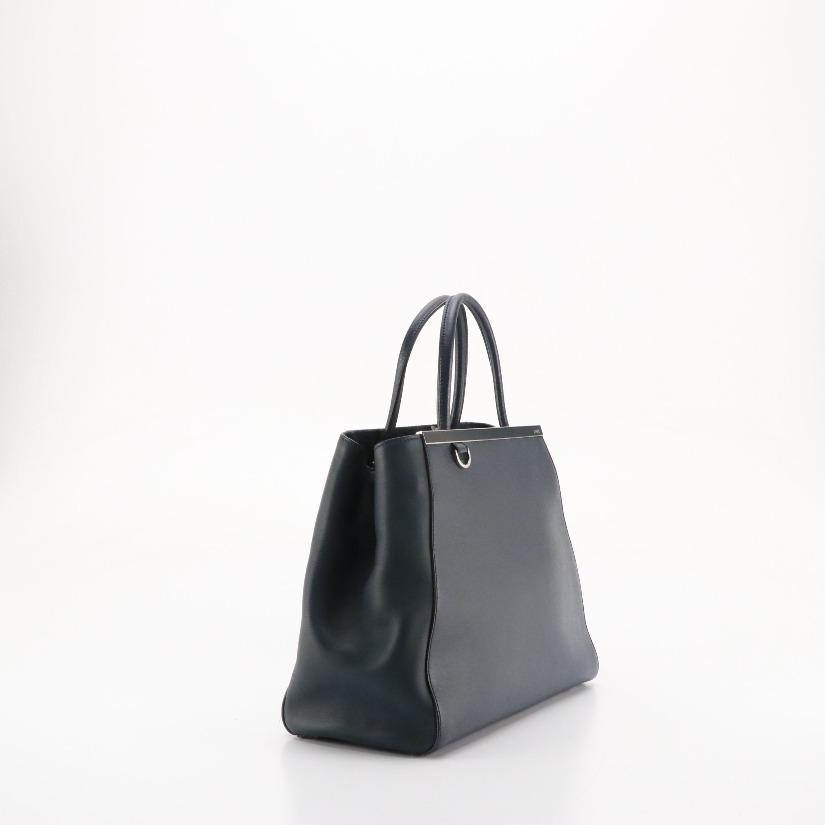 Fendi 2jours Medium Elite Two Way Bag in Navy Blue Vitello Leather