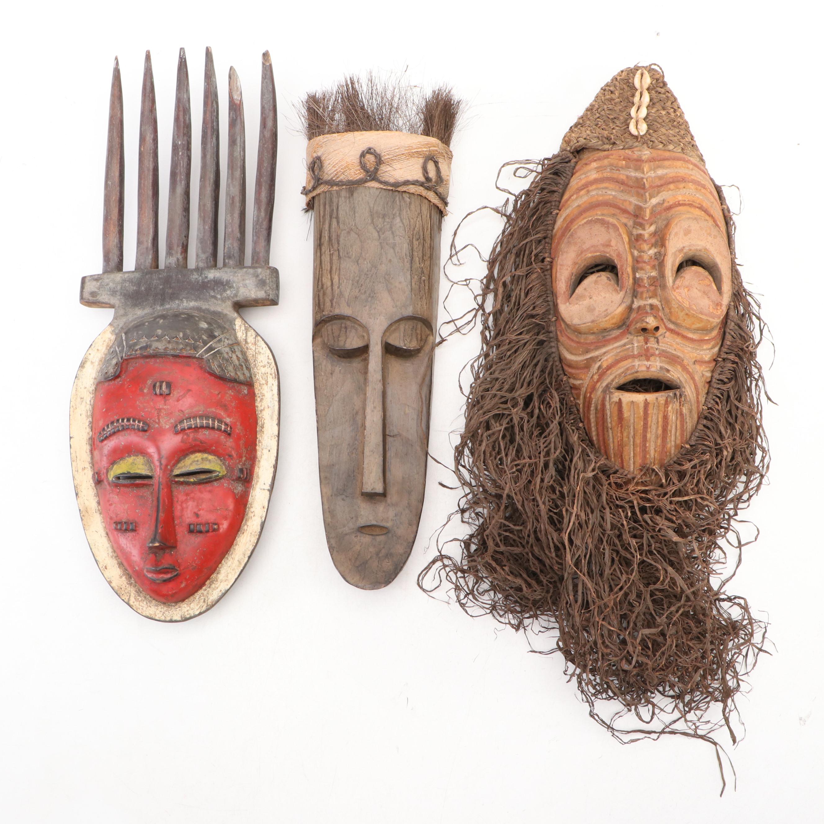 Bambara Ntombe Passport Mask with Lega Raffia Fringe and Bwami Masks