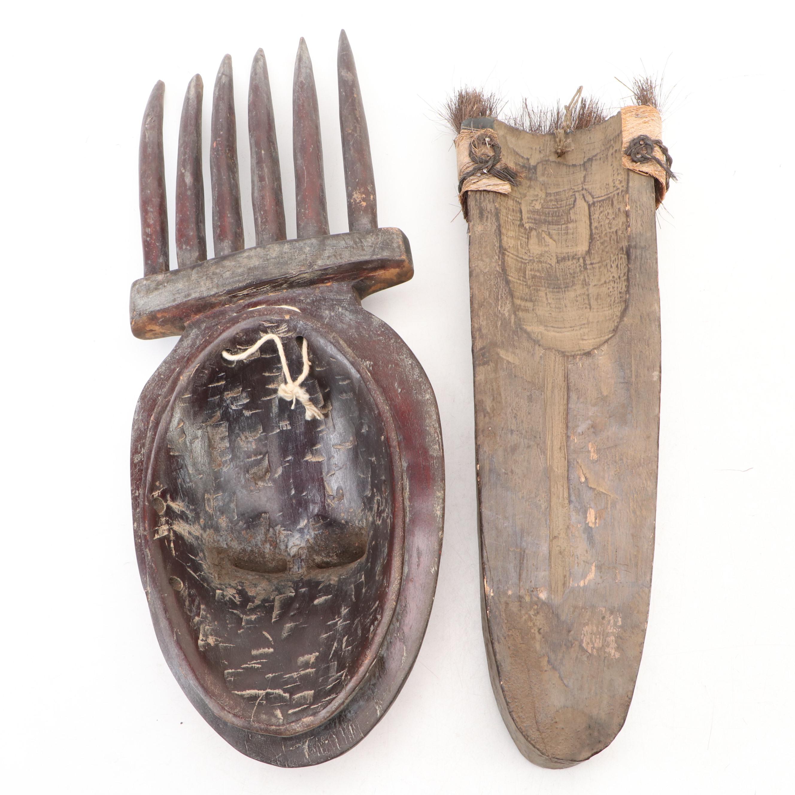 Bambara Ntombe Passport Mask with Lega Raffia Fringe and Bwami Masks