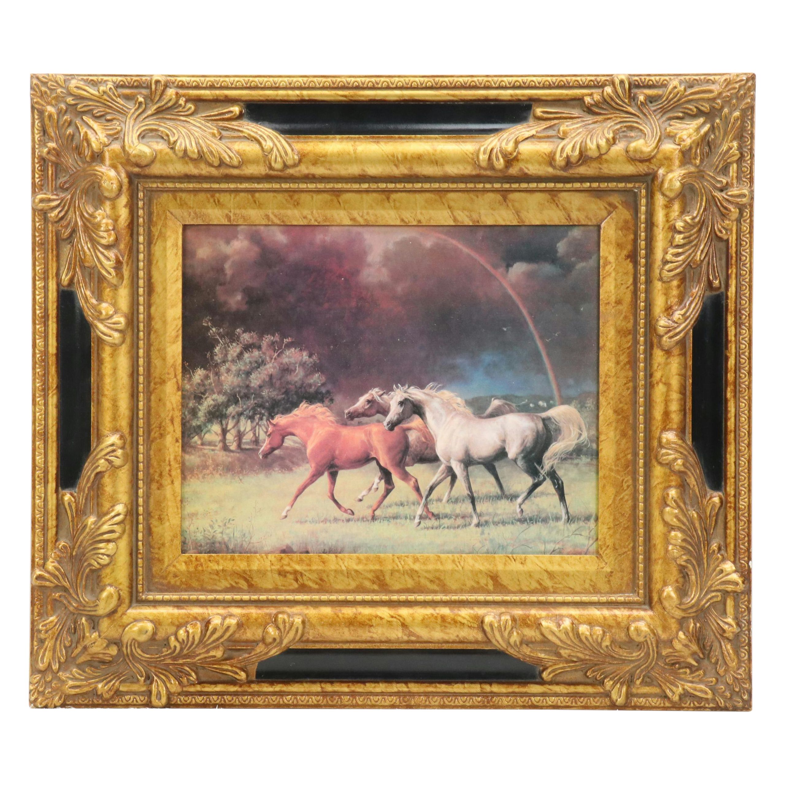Offset Lithograph of Horses and Rainbow, Circa 2002