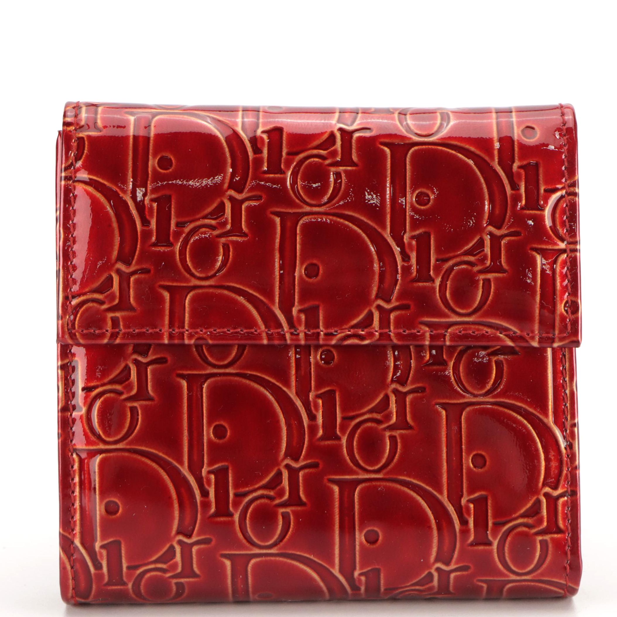 Christian Dior Trifold Wallet in Dior Oblique Embossed Patent Leather with Box
