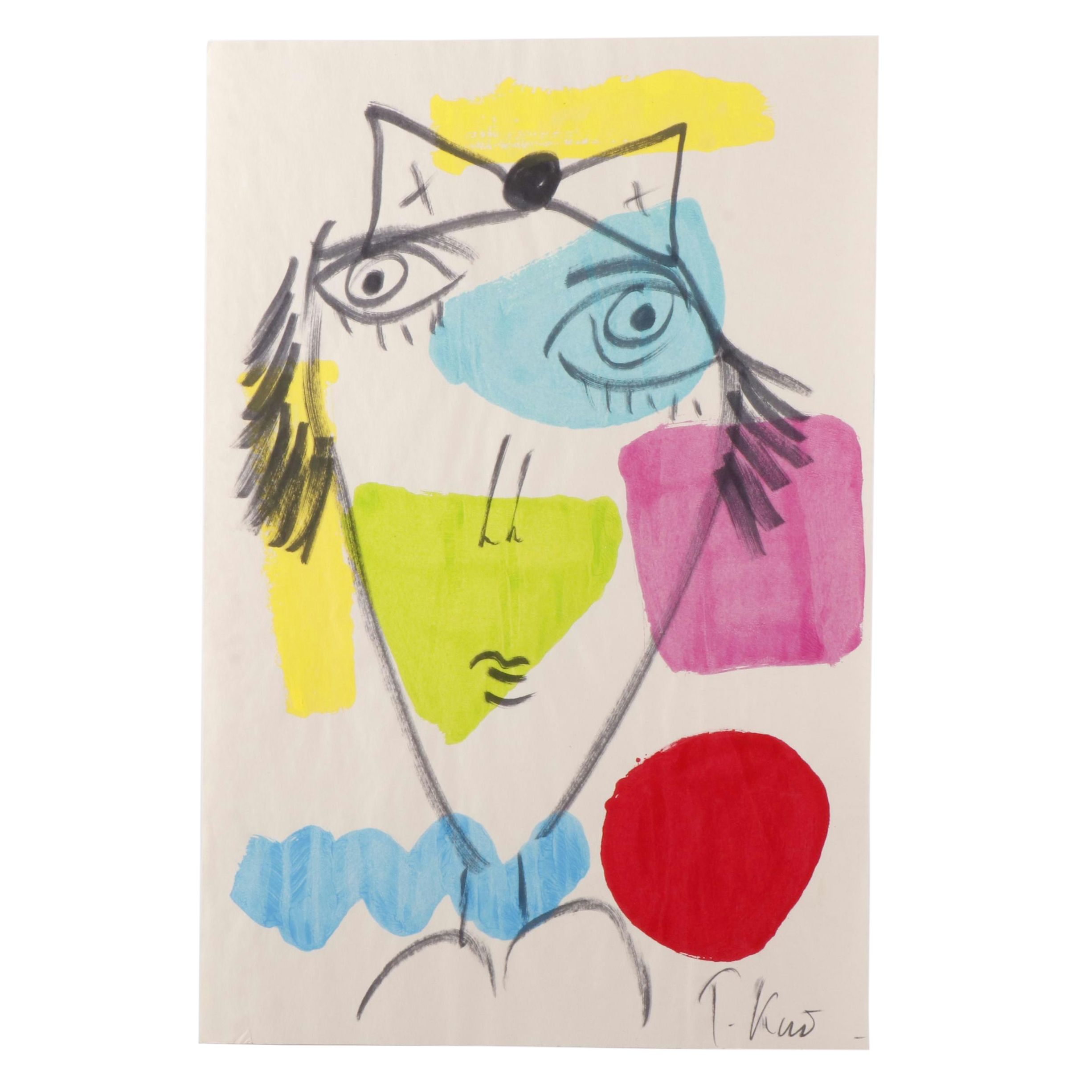 Peter Keil Abstract Acrylic Portrait Painting, Late 20th Century