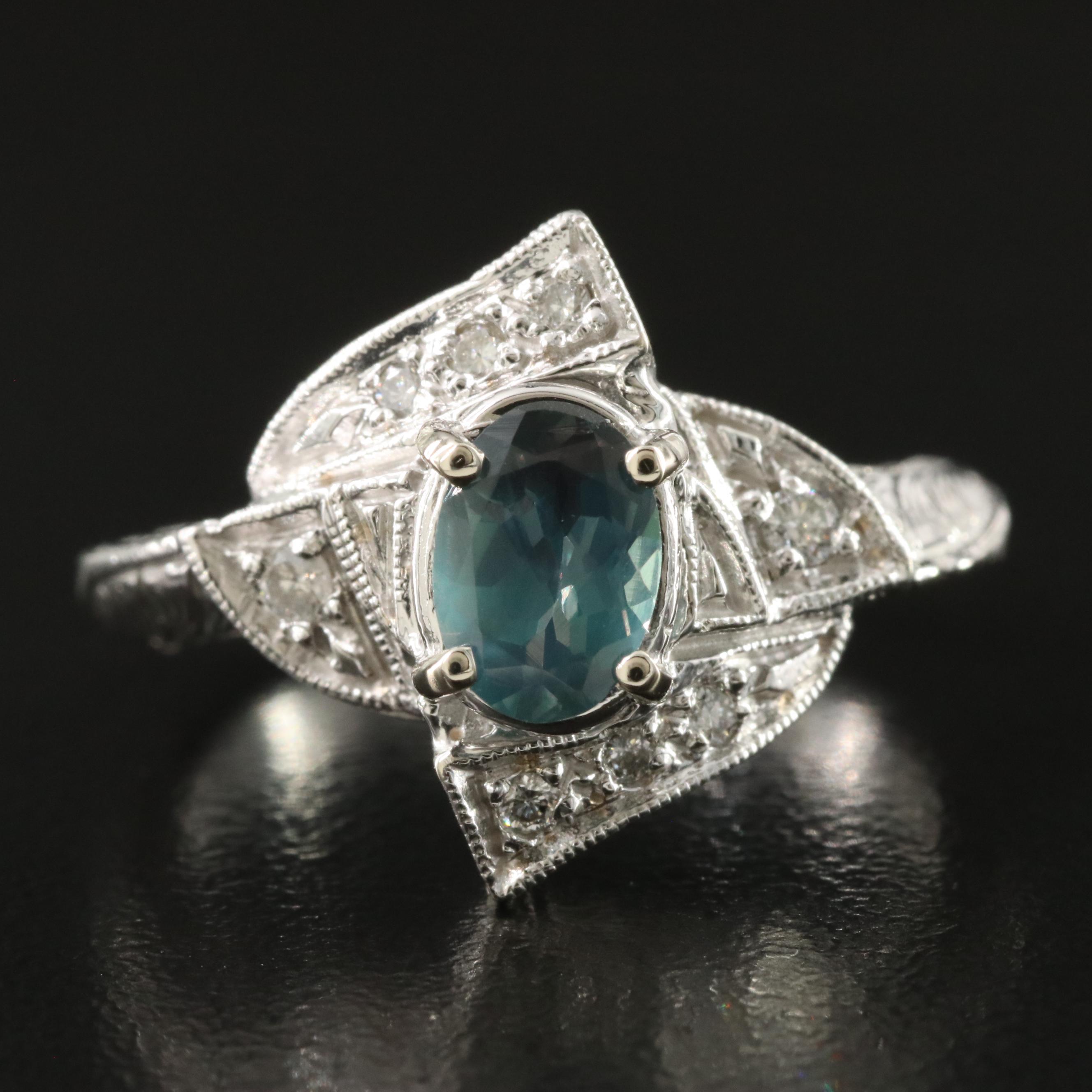 14K Indian Alexandrite and Diamond Ring with GIA Report