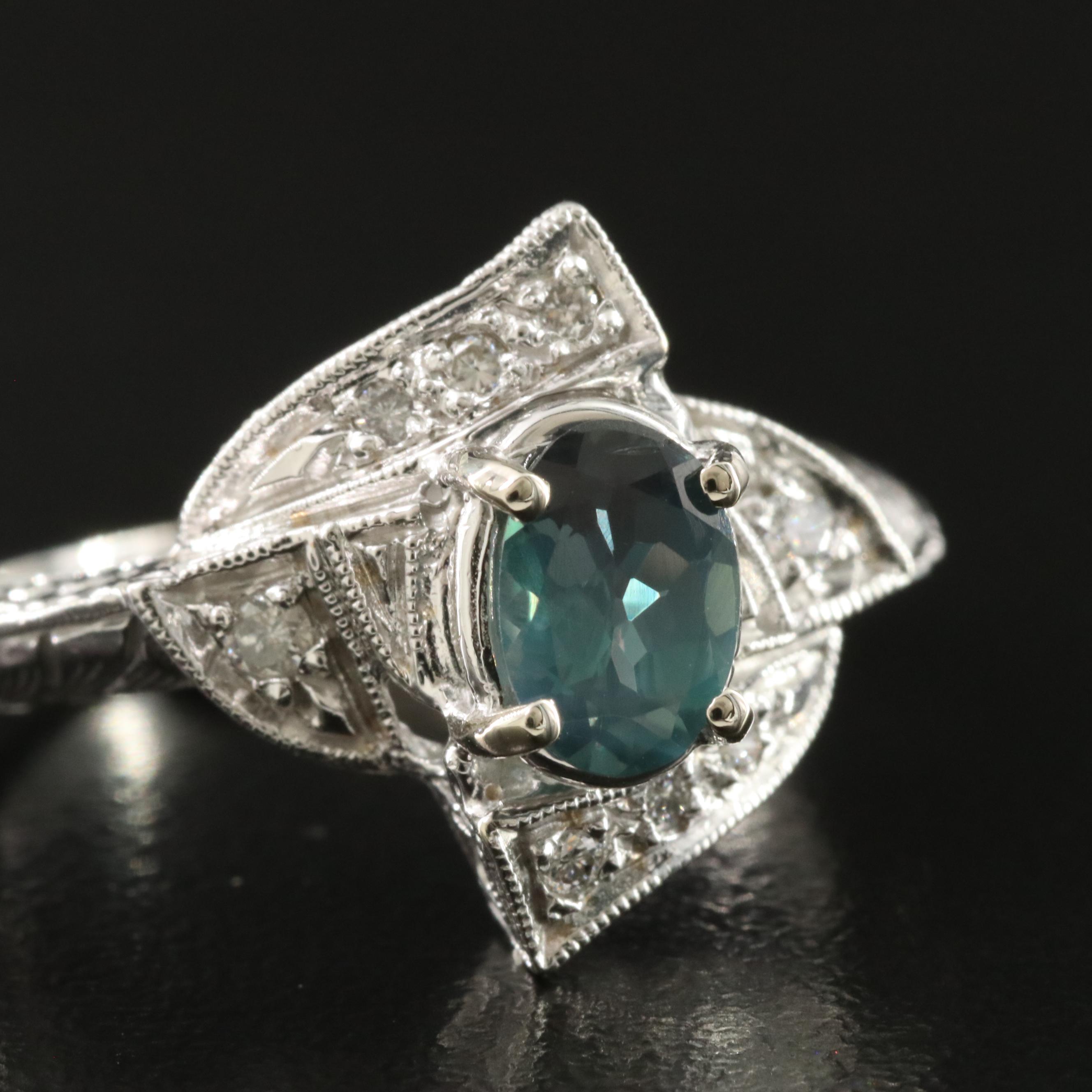 14K Indian Alexandrite and Diamond Ring with GIA Report