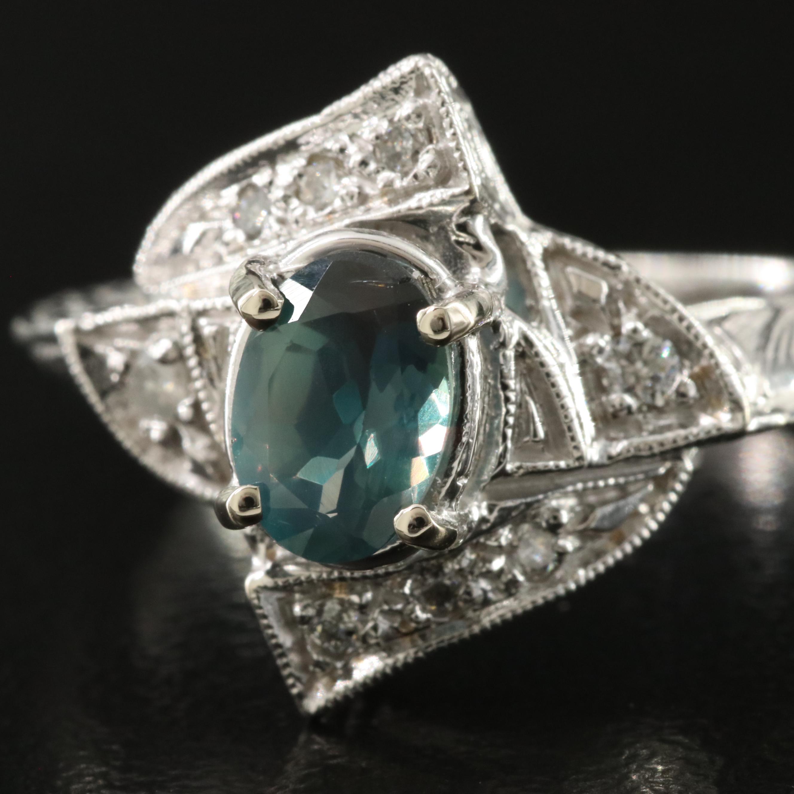 14K Indian Alexandrite and Diamond Ring with GIA Report