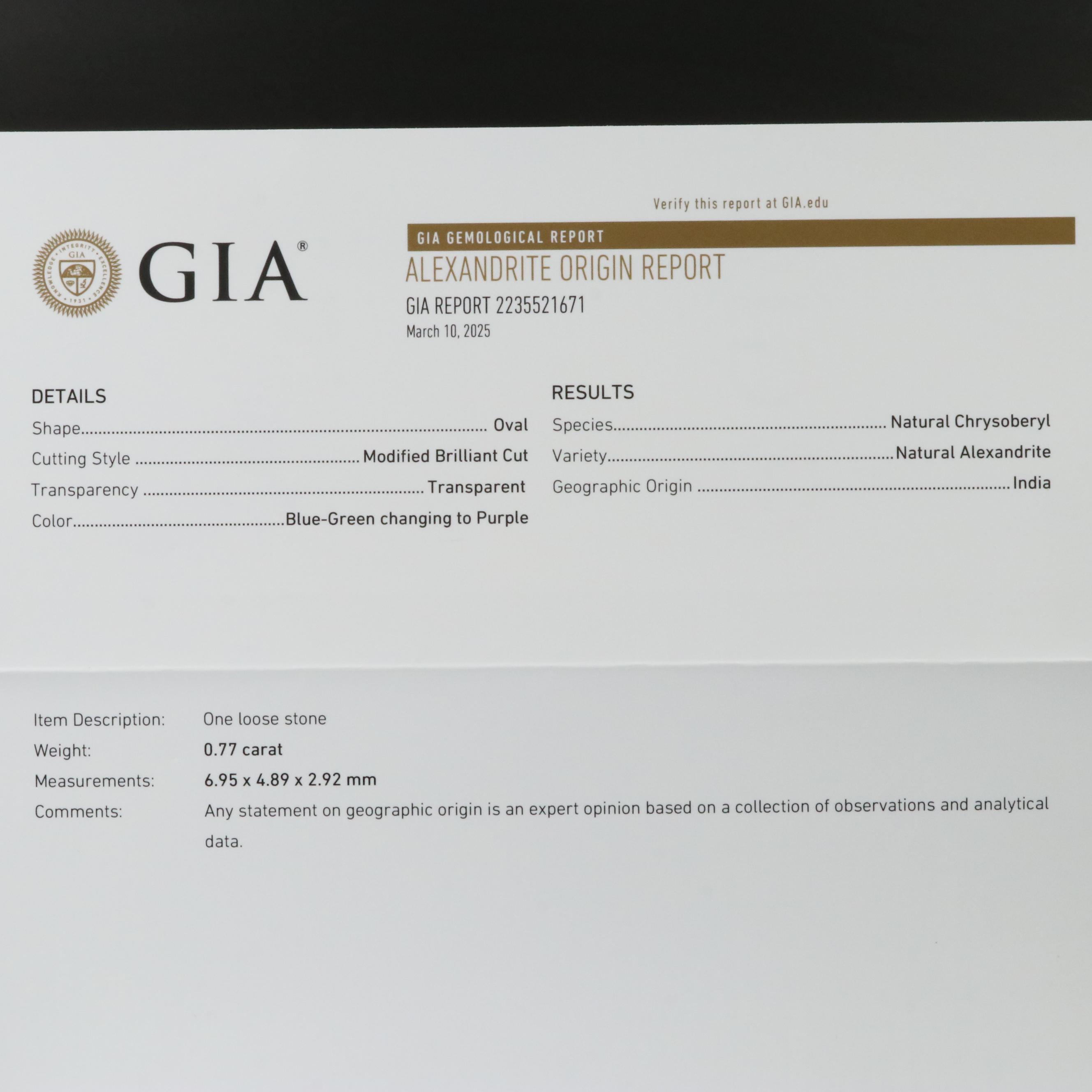 14K Indian Alexandrite and Diamond Ring with GIA Report