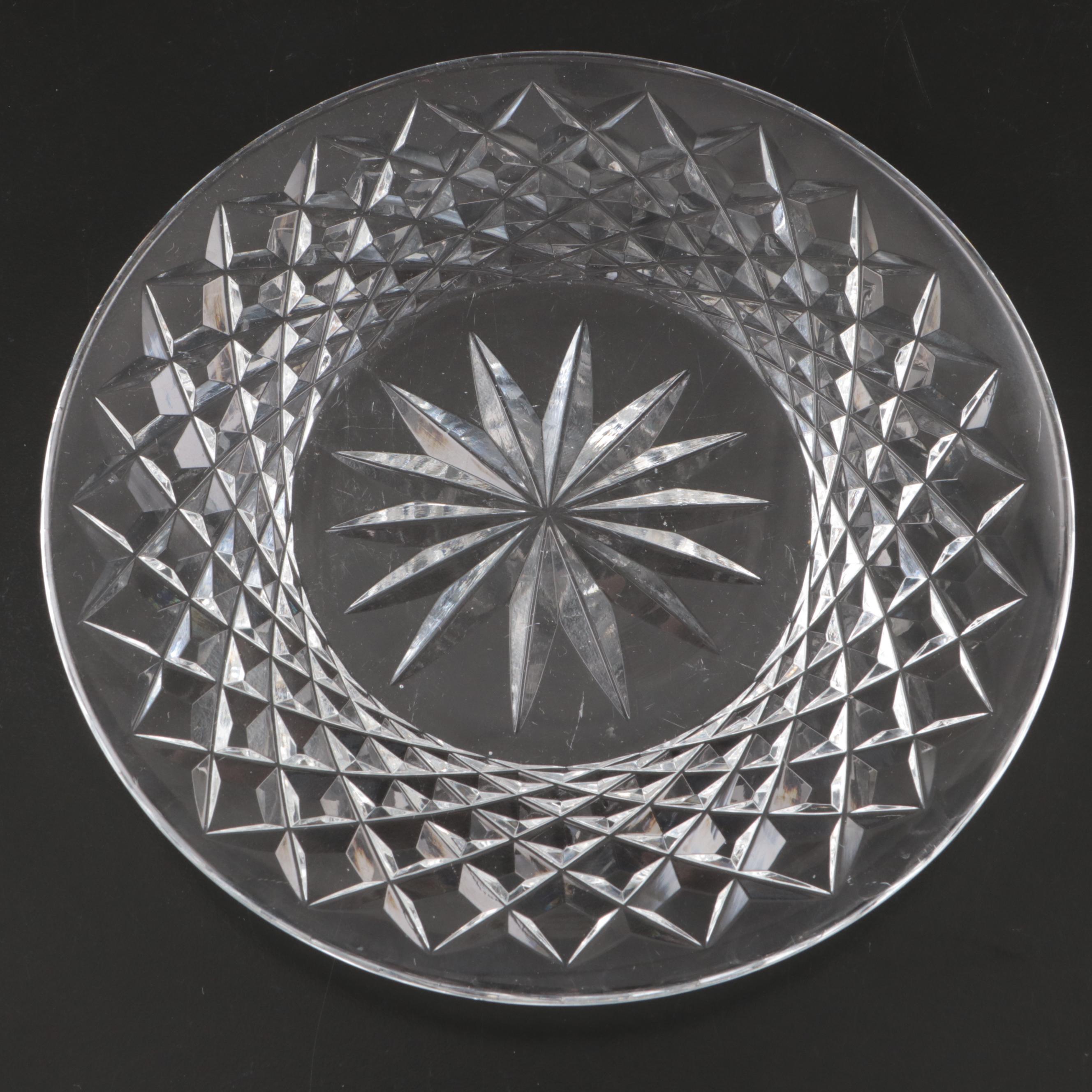 Tiffin-Franciscan "Blenheim" with Other Crystal Plates and Plane Jane Cake Stand