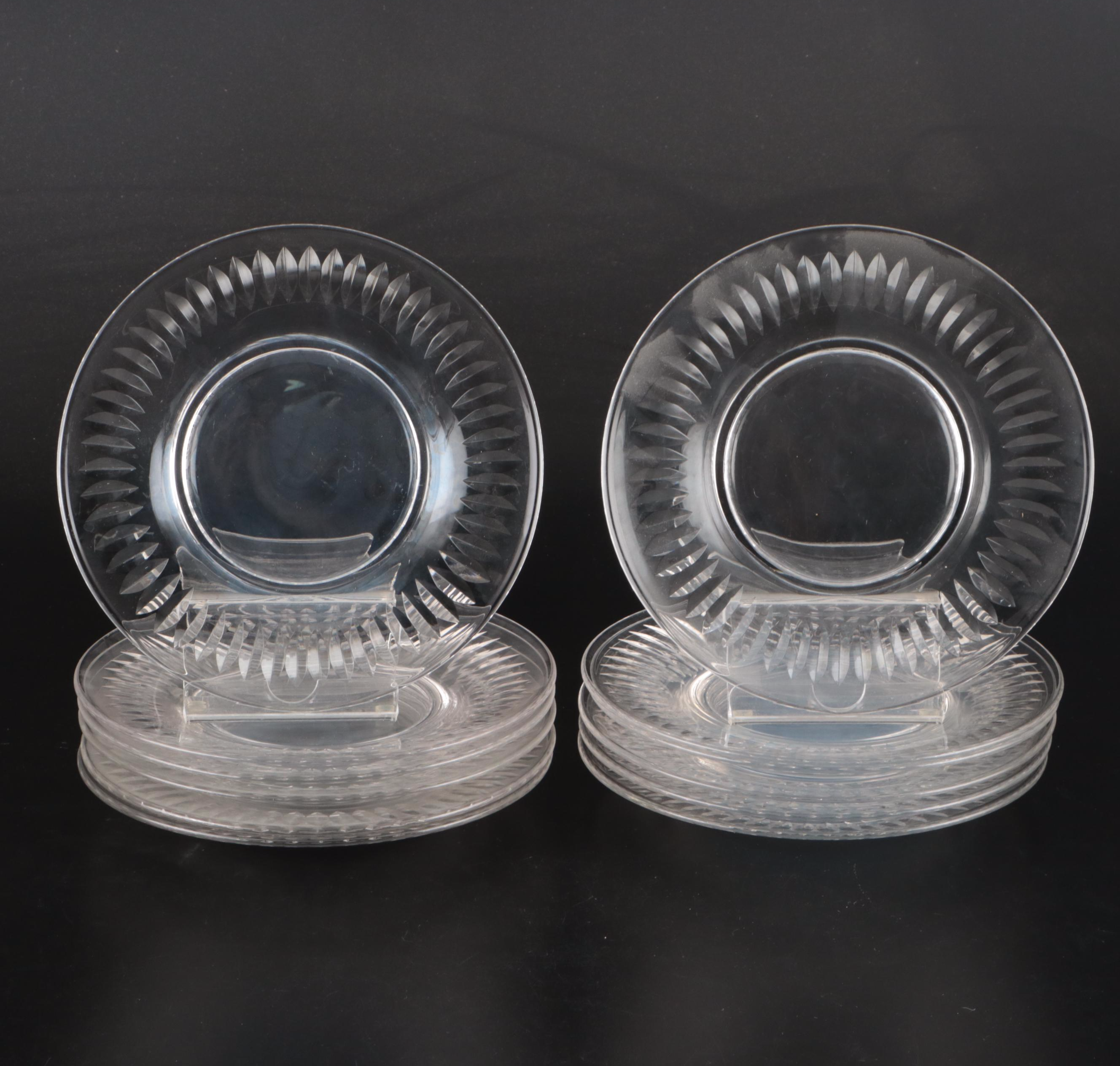 Tiffin-Franciscan "Blenheim" with Other Crystal Plates and Plane Jane Cake Stand