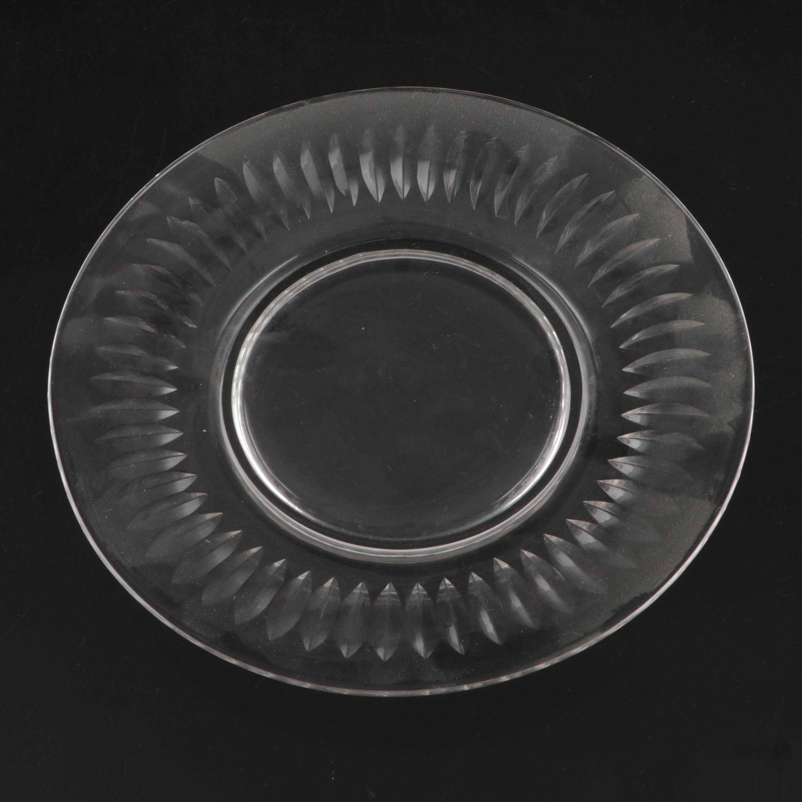 Tiffin-Franciscan "Blenheim" with Other Crystal Plates and Plane Jane Cake Stand