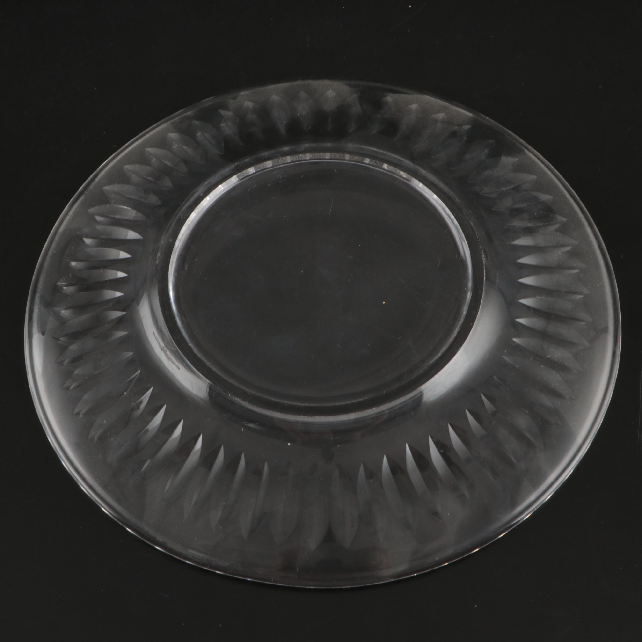 Tiffin-Franciscan "Blenheim" with Other Crystal Plates and Plane Jane Cake Stand