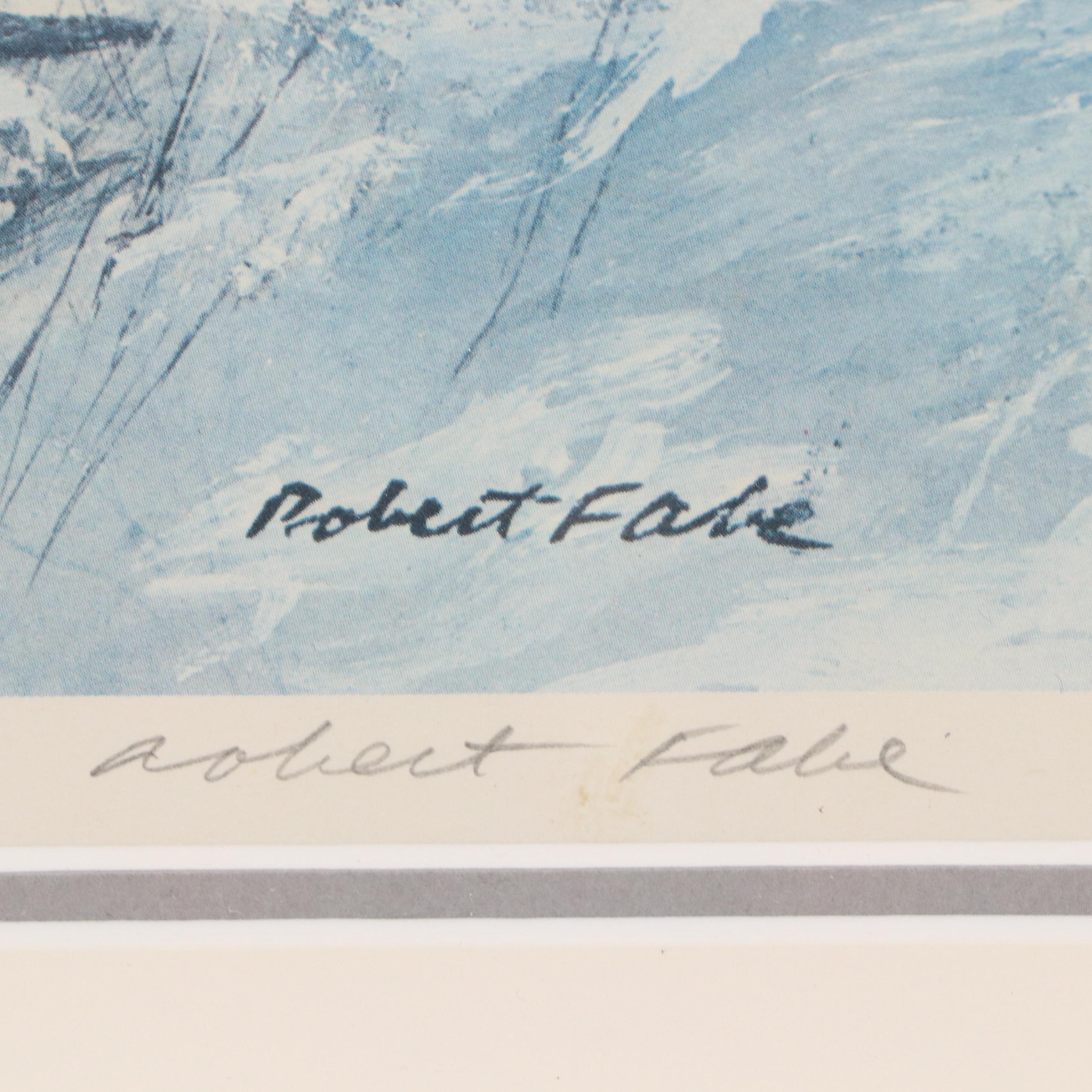 Robert Fabe Offset Lithograph "Girl and House in Snow"