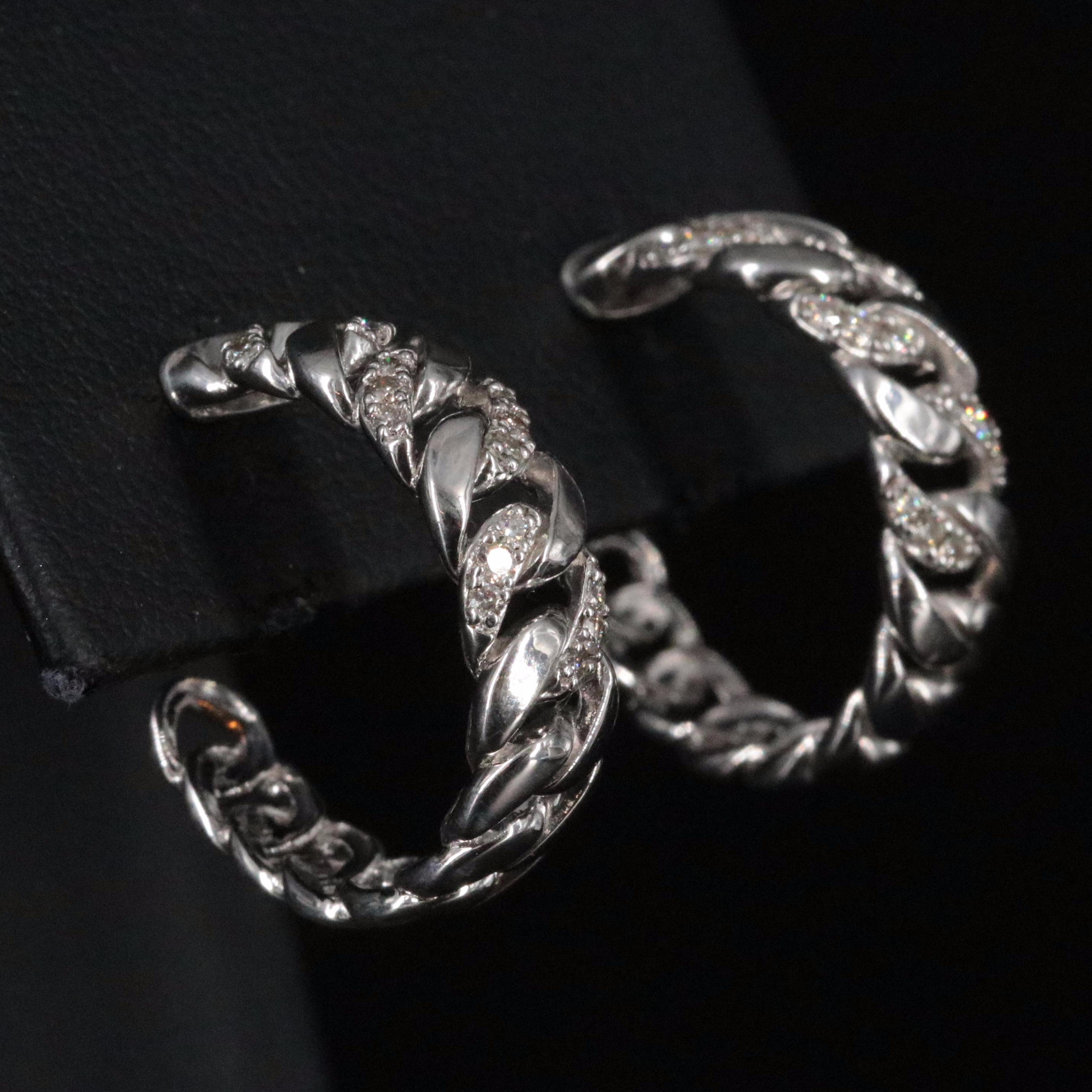 Sterling Diamond Hoop Earrings