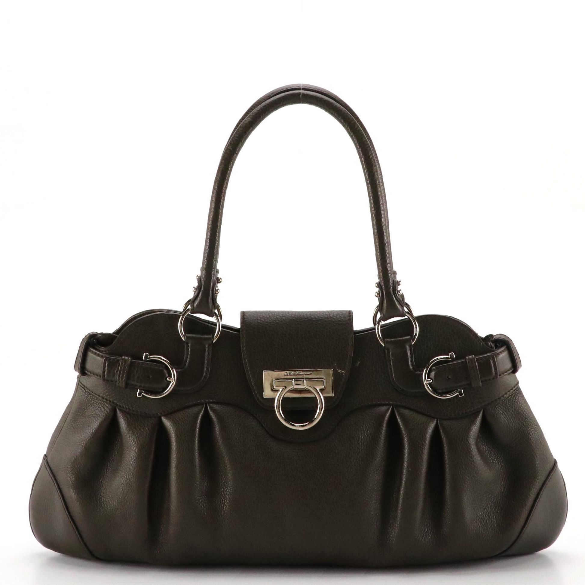 Salvatore Ferragamo Marisa Shoulder Bag in Dark Olive Green Calfskin Leather