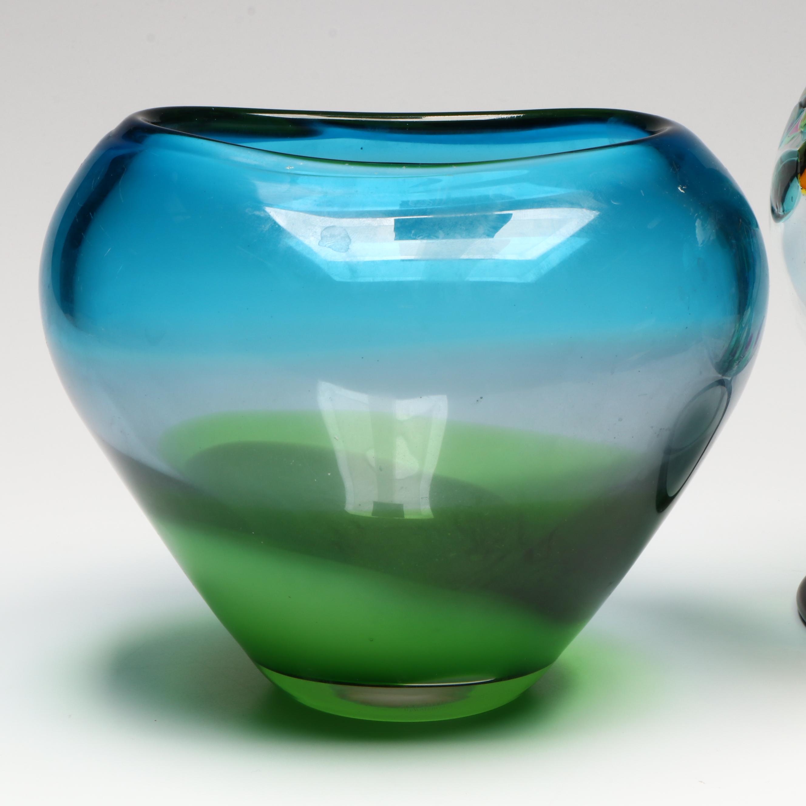 Studio Glass Bowl with Rainbow Tree of Family Orb and Stand