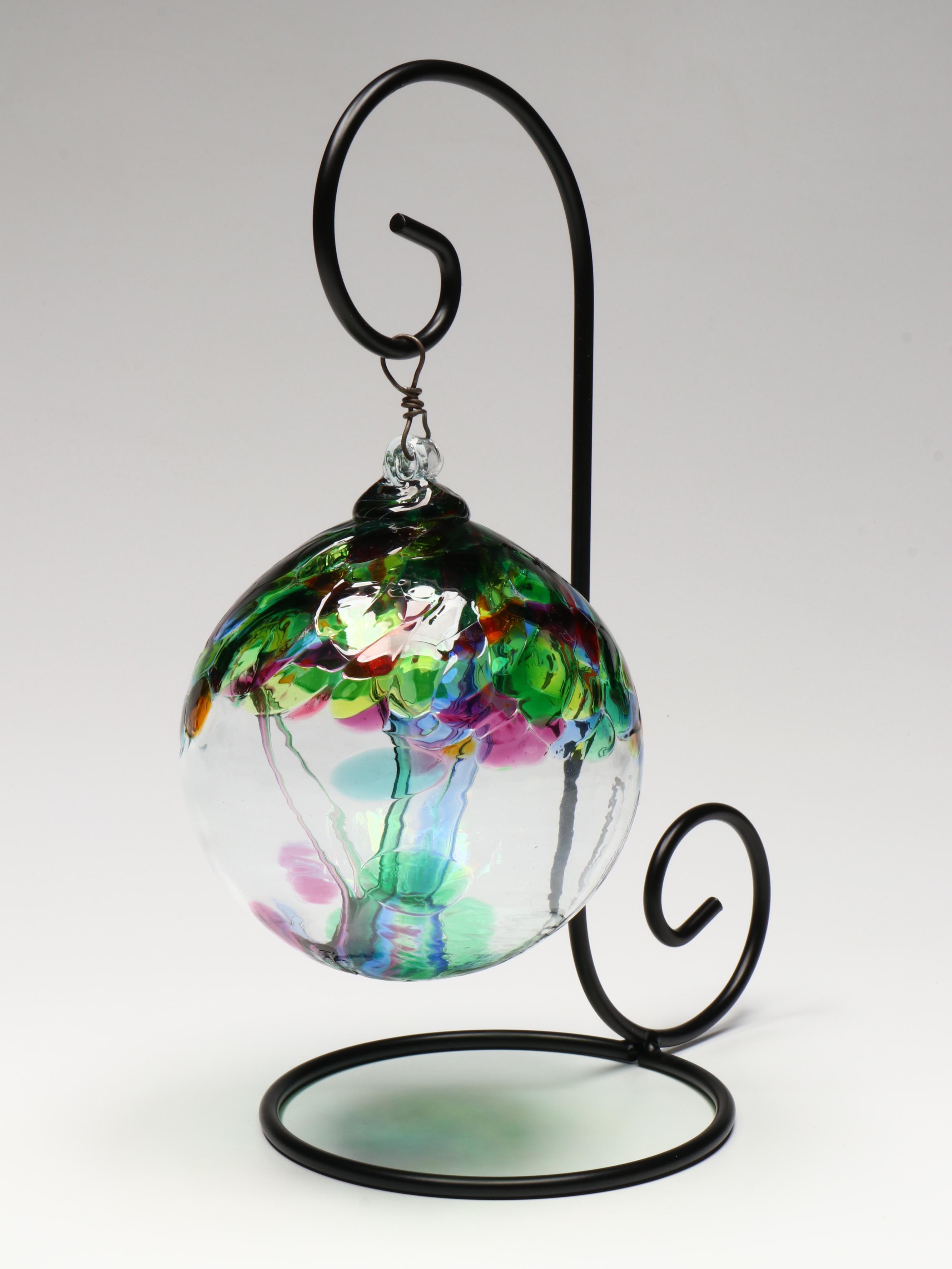Studio Glass Bowl with Rainbow Tree of Family Orb and Stand