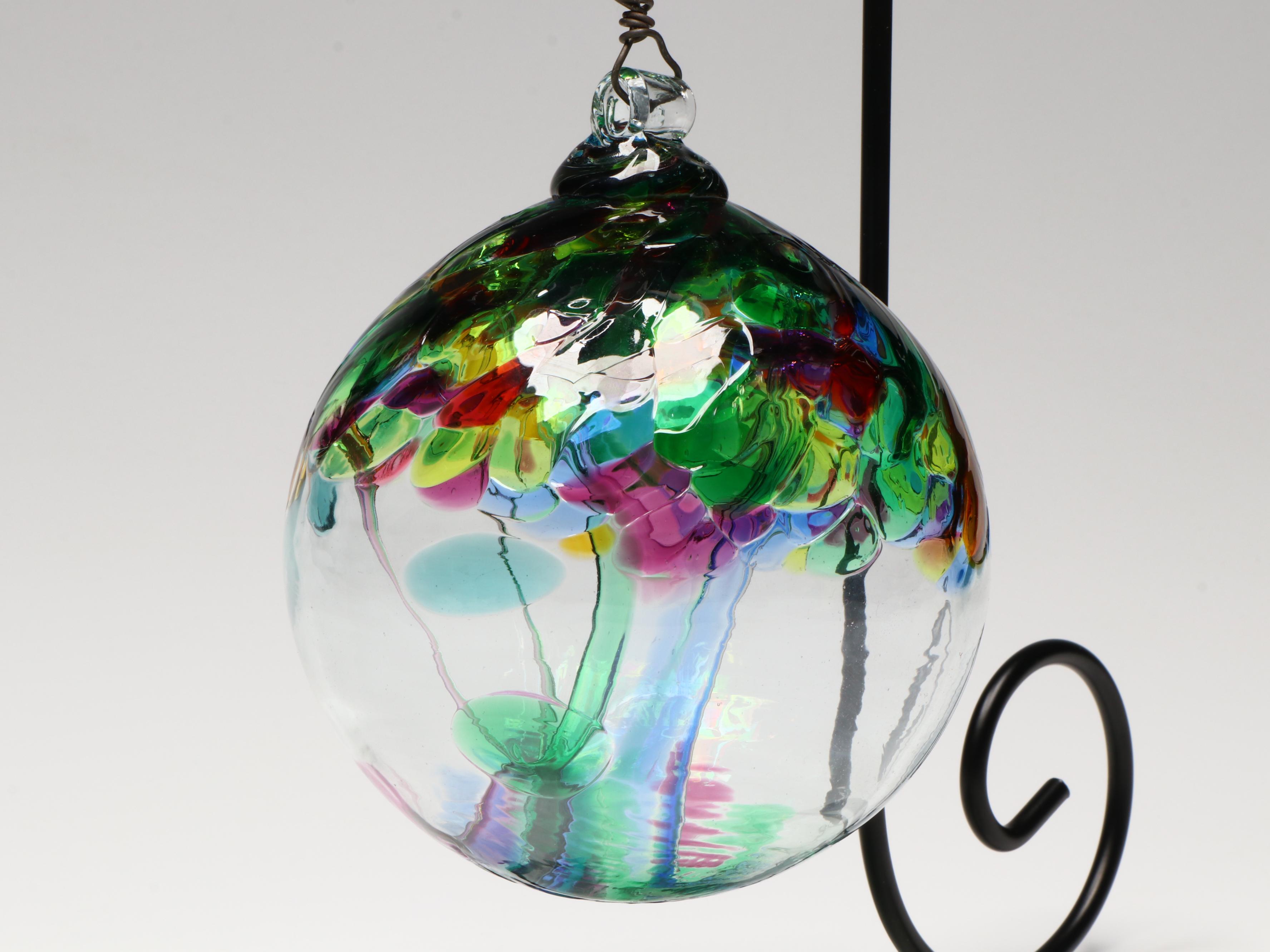 Studio Glass Bowl with Rainbow Tree of Family Orb and Stand
