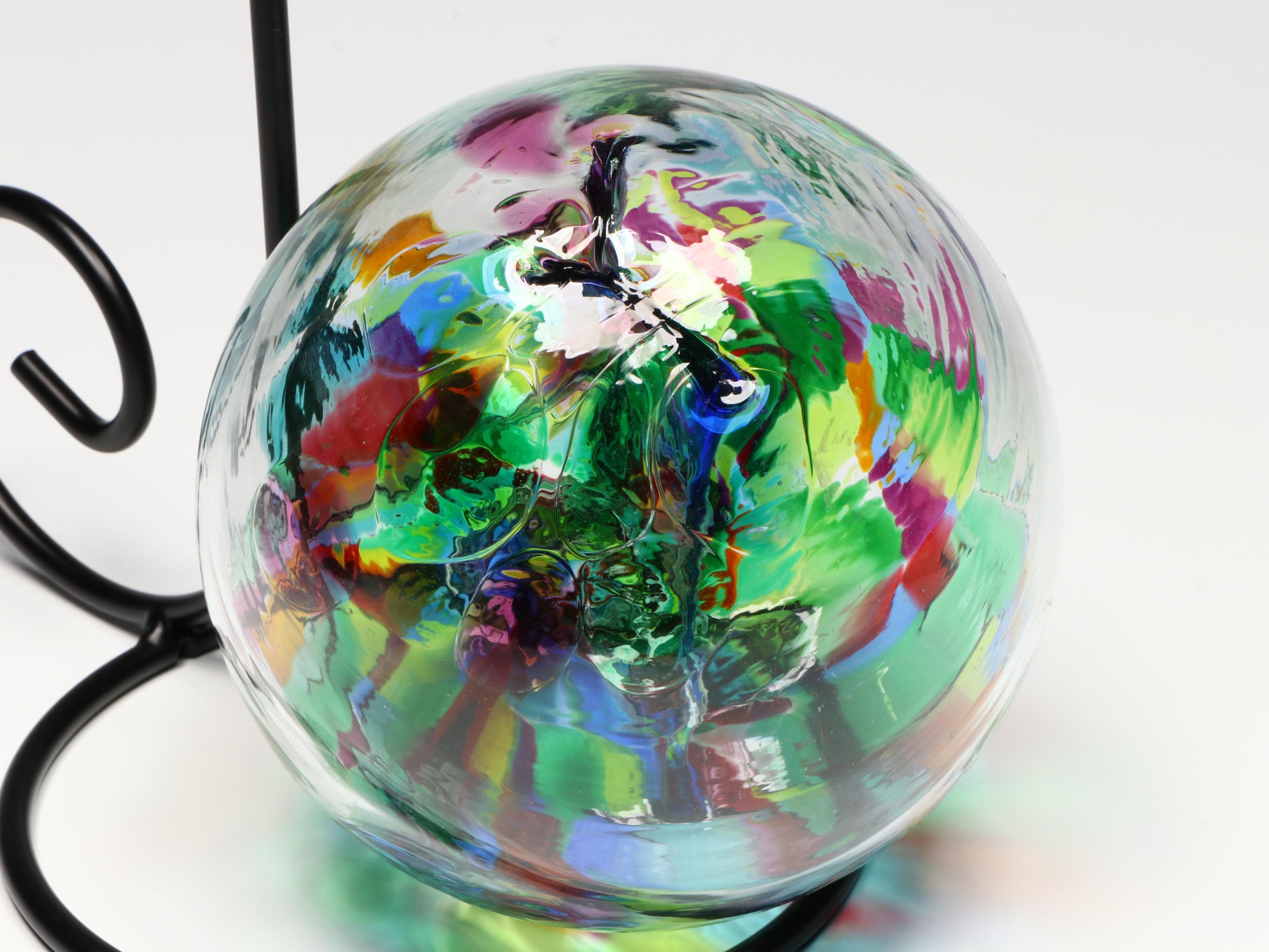 Studio Glass Bowl with Rainbow Tree of Family Orb and Stand